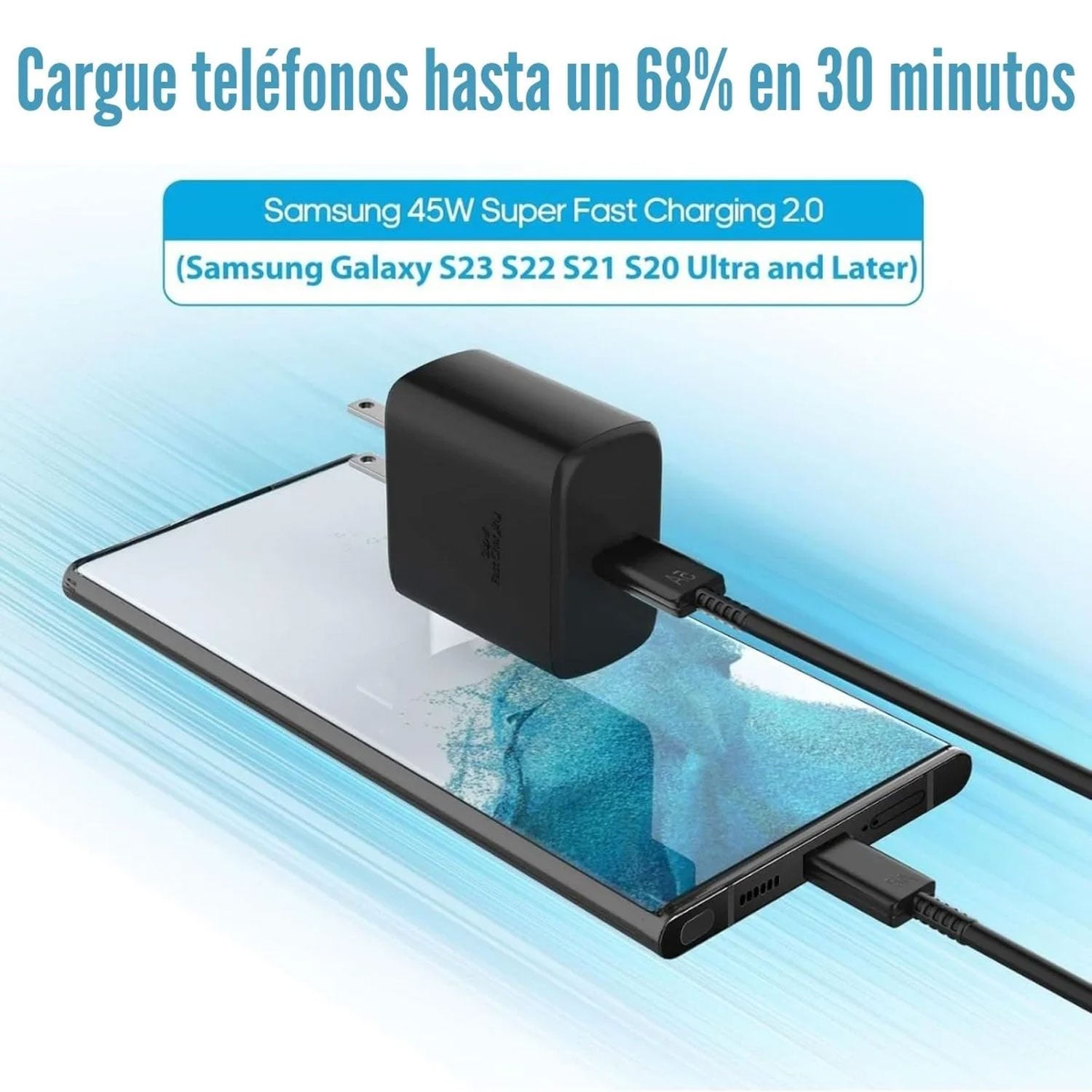 CARGADOR DE PARED SAMSUNG EP-T4511XBEGUS 45W ECO CON CABLE USB-C CARGA RÁPIDA NEGRO - 2