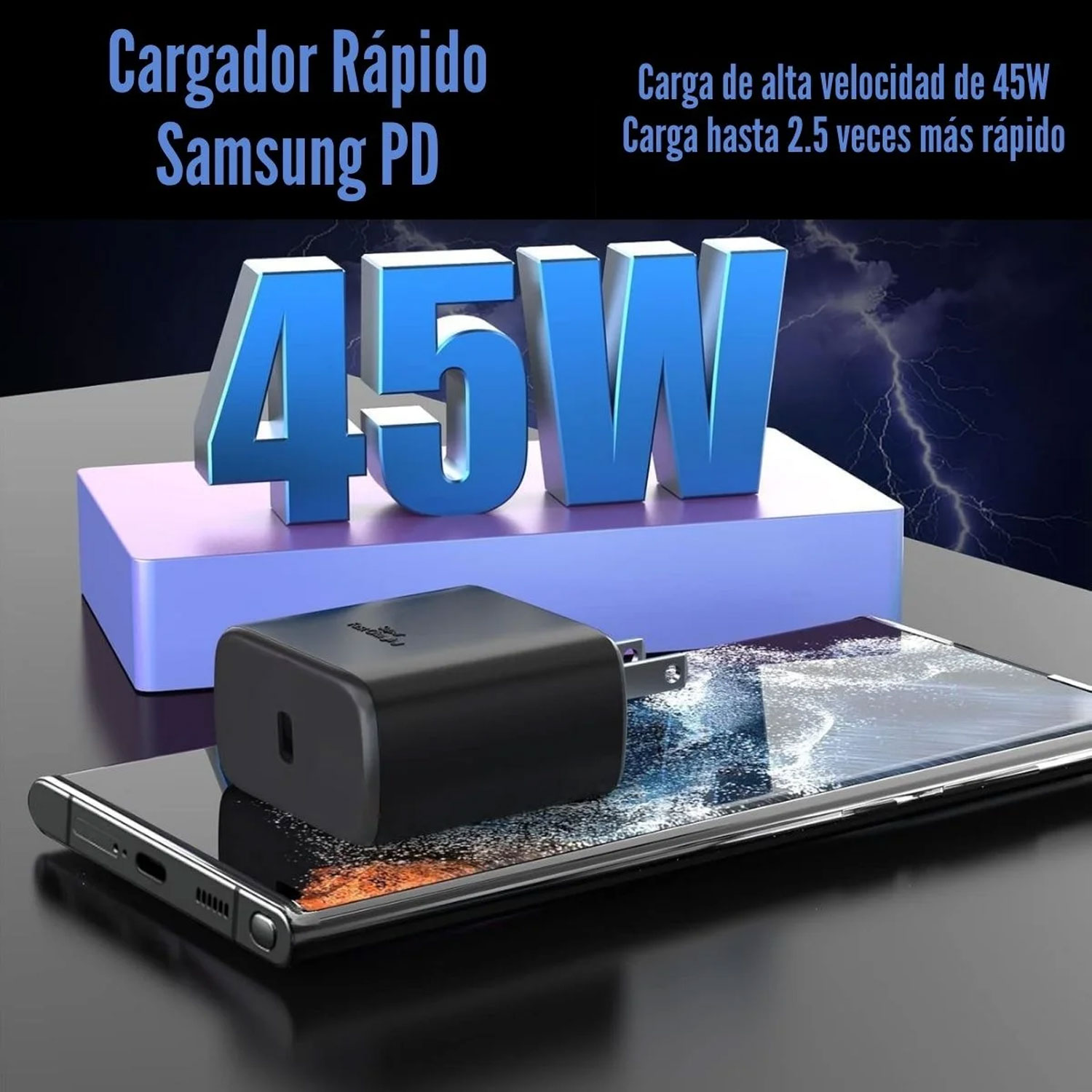 CARGADOR DE PARED SAMSUNG EP-T4511XBEGUS 45W ECO CON CABLE USB-C CARGA RÁPIDA NEGRO - 3