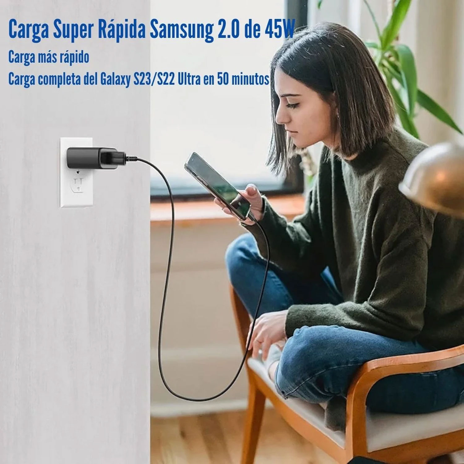 CARGADOR DE PARED SAMSUNG EP-T4511XBEGUS 45W ECO CON CABLE USB-C CARGA RÁPIDA NEGRO - 4