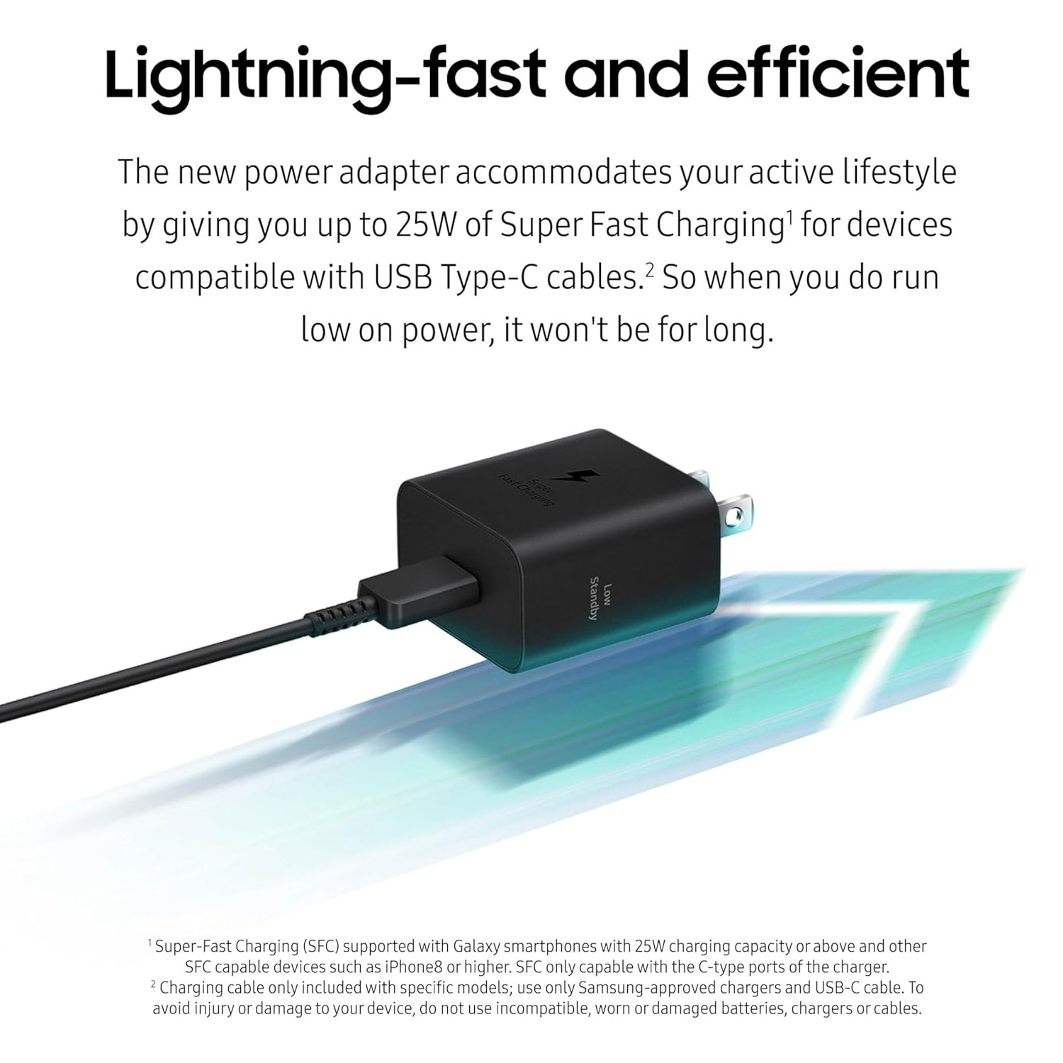 CARGADOR DE PARED SAMSUNG EP-T2510XBEGUS 25W CON CABLE USB-C CARGA RÁPIDA NEGRO - 6