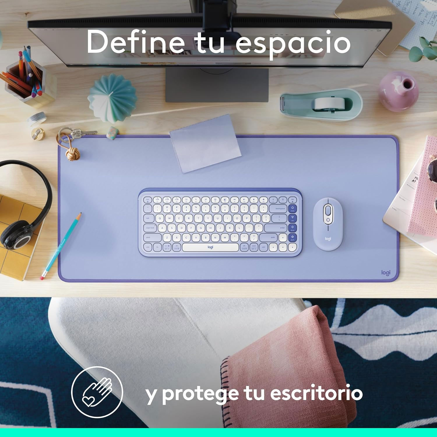MOUSE PAD LOGITECH DESKPAD ANTISALPICADURAS 300X700MM LILA - 2