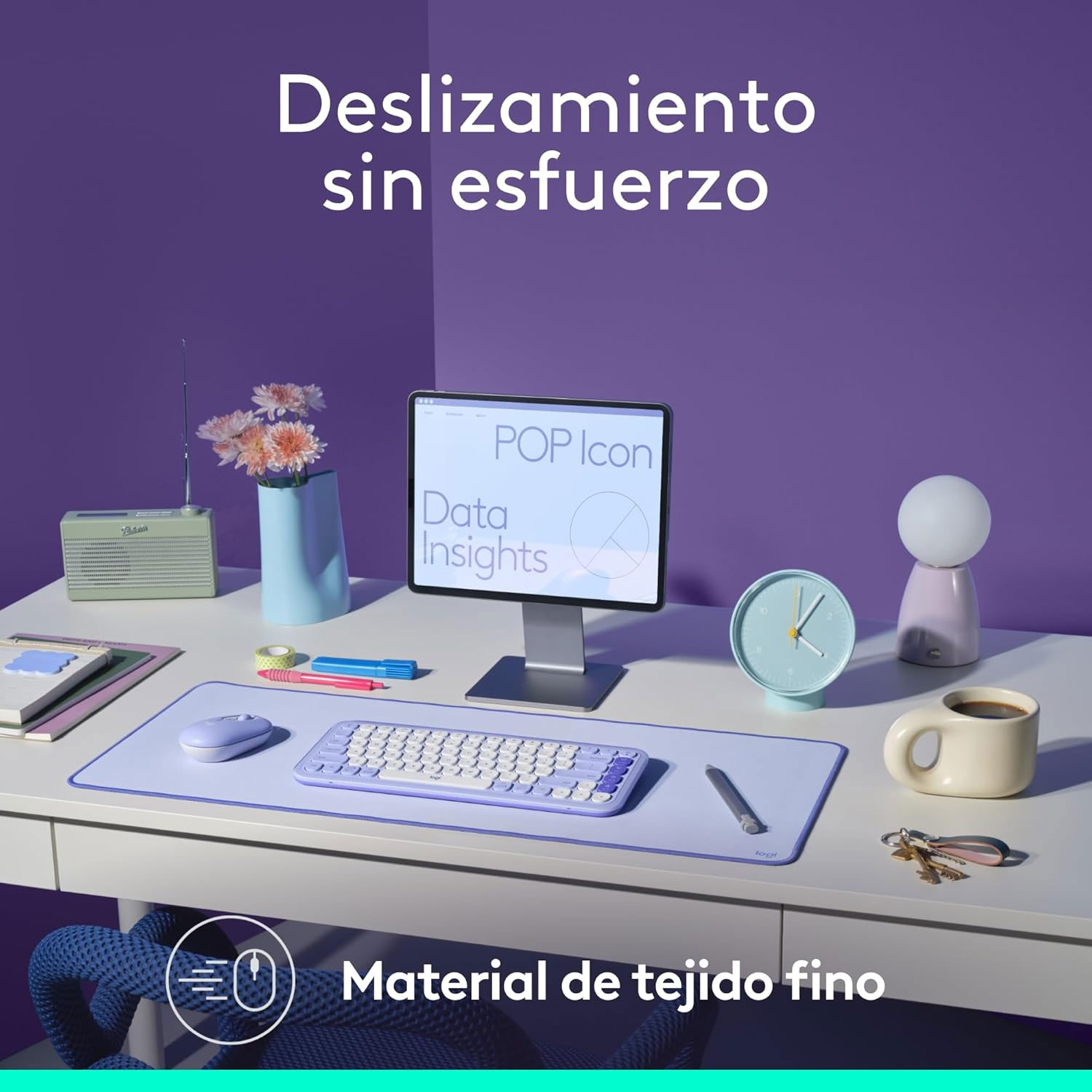 MOUSE PAD LOGITECH DESKPAD ANTISALPICADURAS 300X700MM LILA - 5