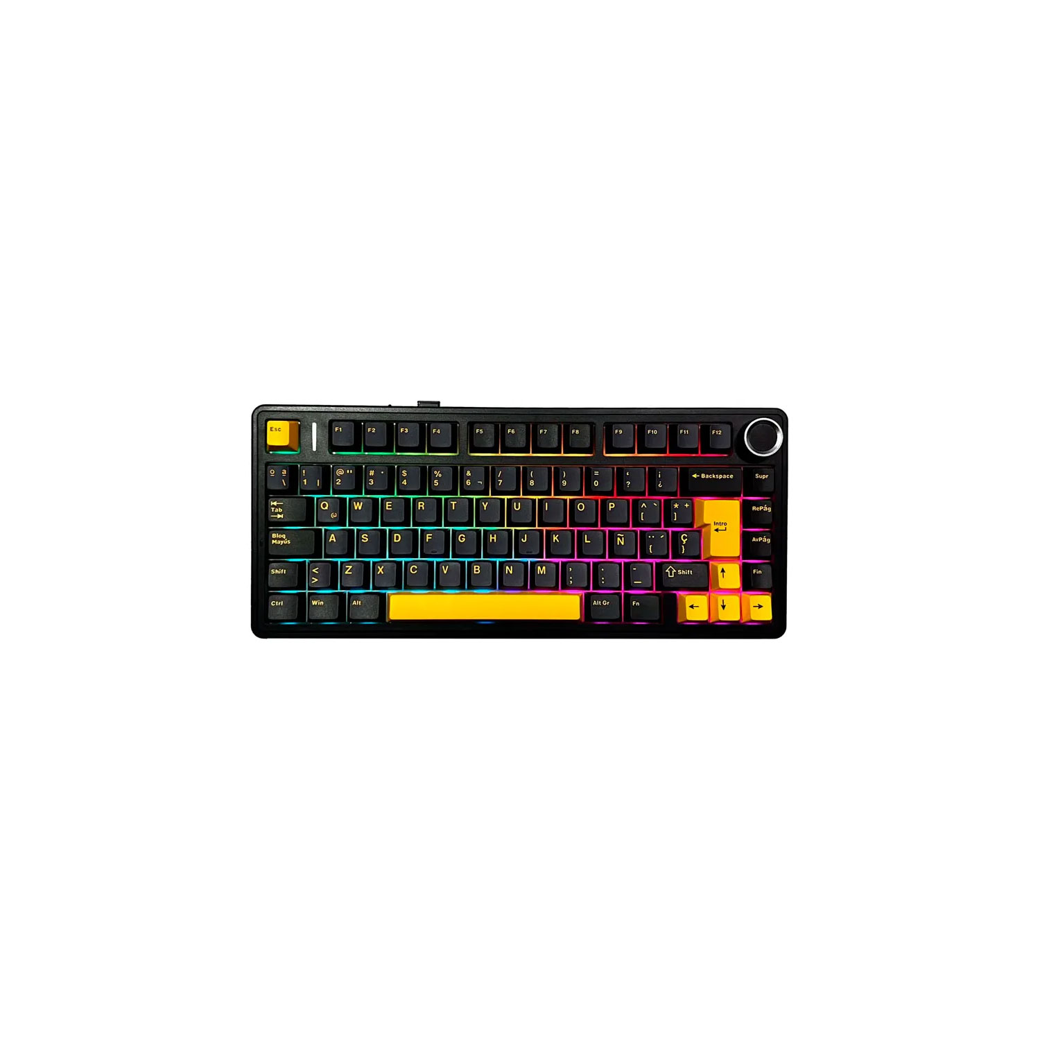 TECLADO GAMER AULA F75 RGB CABLEADO INGLÉS PINK SWITCH NEGRO/AMARILLO - 1