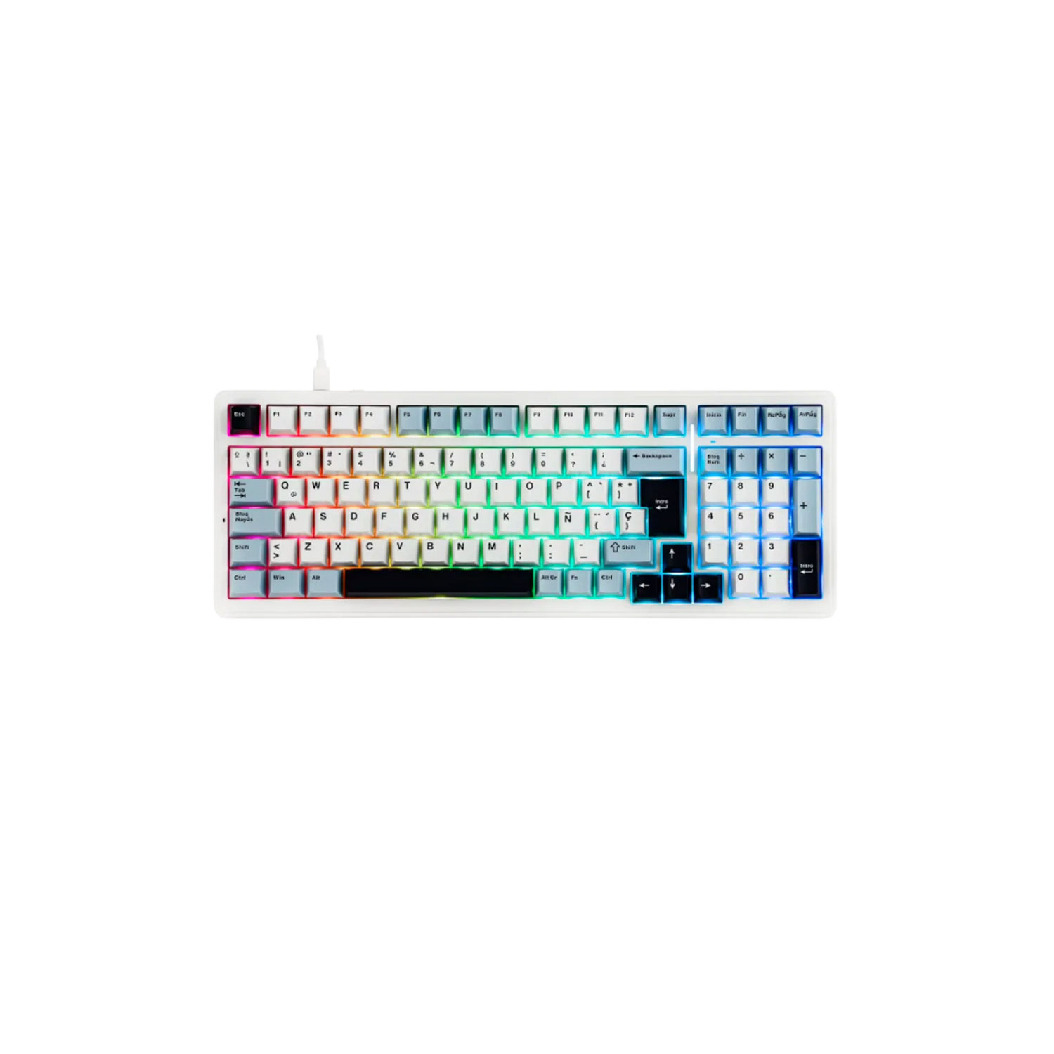 TECLADO GAMER AULA F99 CABLEADO ESPAÑOL BLUE-WHITE-DARK PURPLE-GREY WOOD V3 SWITCH - 1