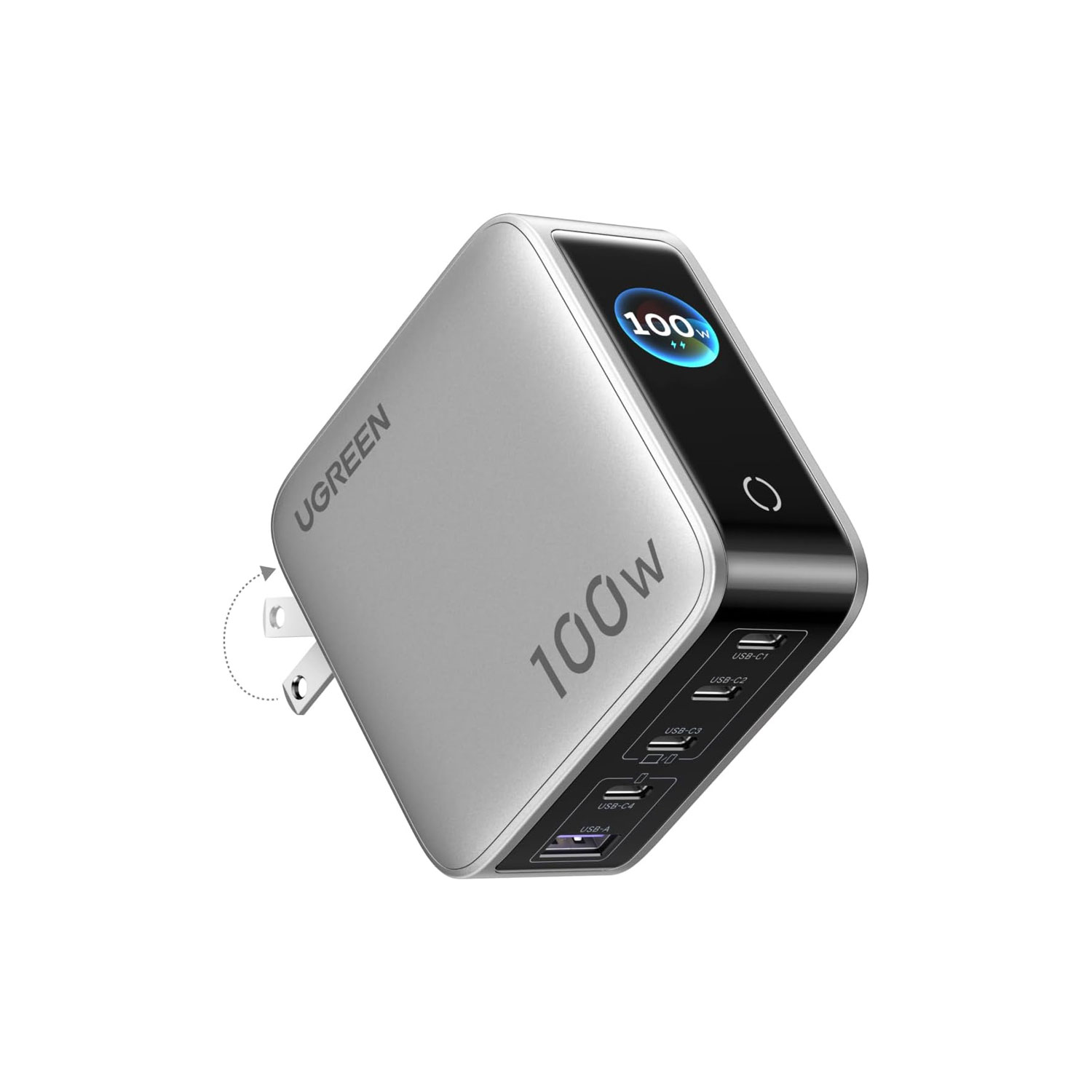 CARGADOR DE PARED UGREEN 100W GAN 5 PUERTOS CON SMART DISPLAY X773-65619B - 1