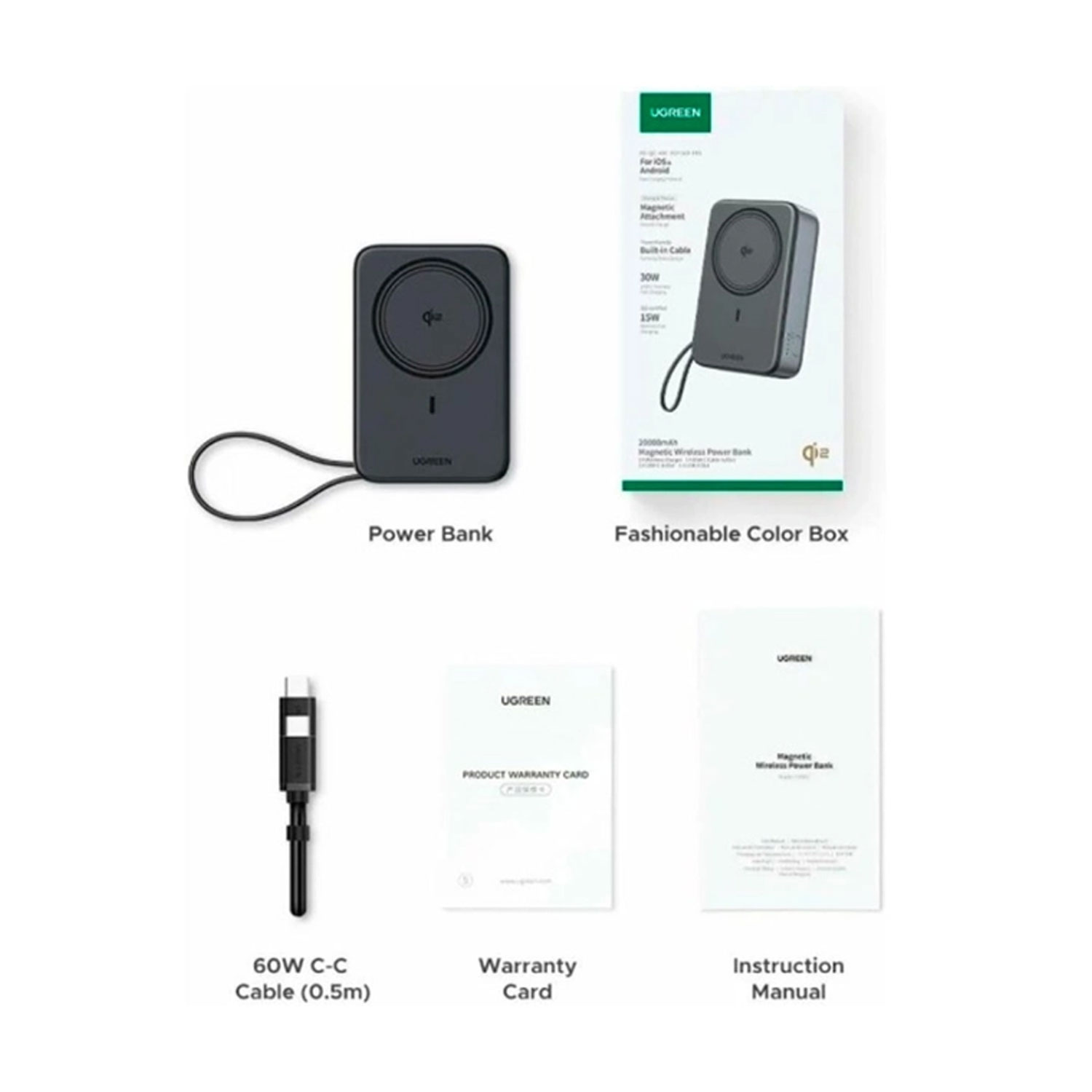 POWER BANK MAGNÉTICO INALÁMBRICO UGREEN 15W 20000 MAH PB567-55450B - 3