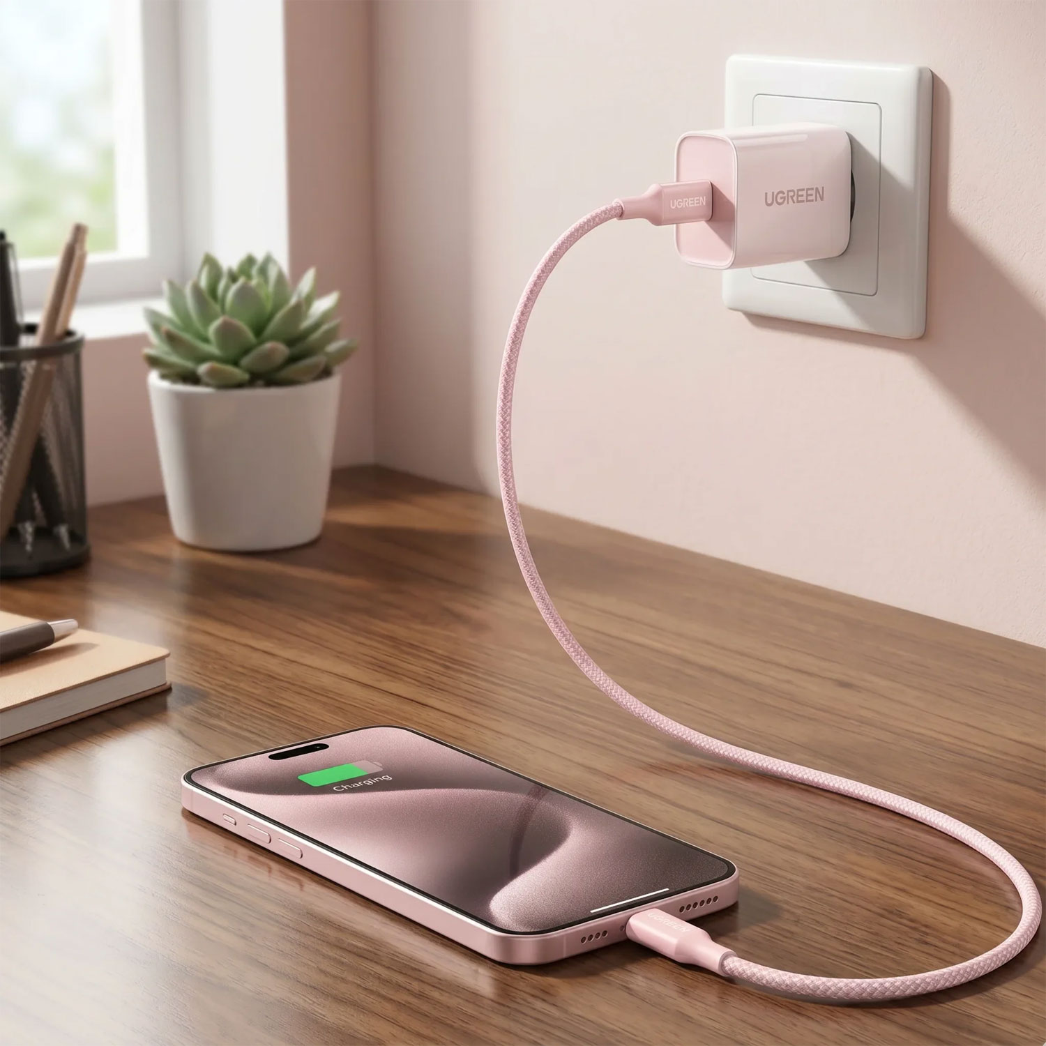 CABLE USB-C A USB-C UGREEN 3A CARGA RÁPIDA PD 1M TRENZADO ROSA 35441-L501 - 2