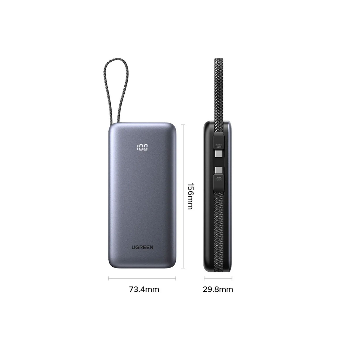 POWER BANK UGREEN 20000MAH 30W CON CABLE INTEGRADO PB528-55985B - 2