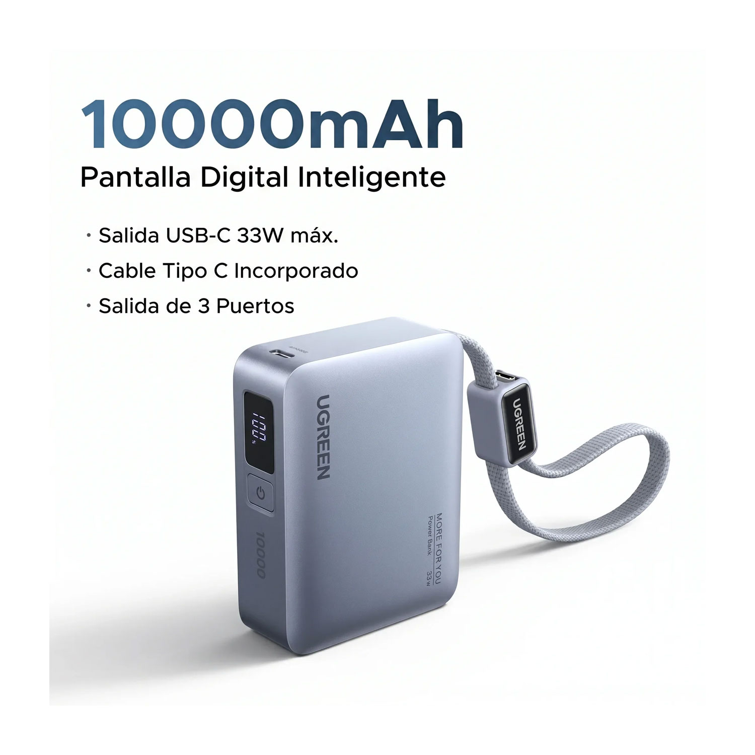 POWER BANK UGREEN 33W CARGA RÁPIDA PORTÁTIL 10000 MAH PB584-75173B - 2