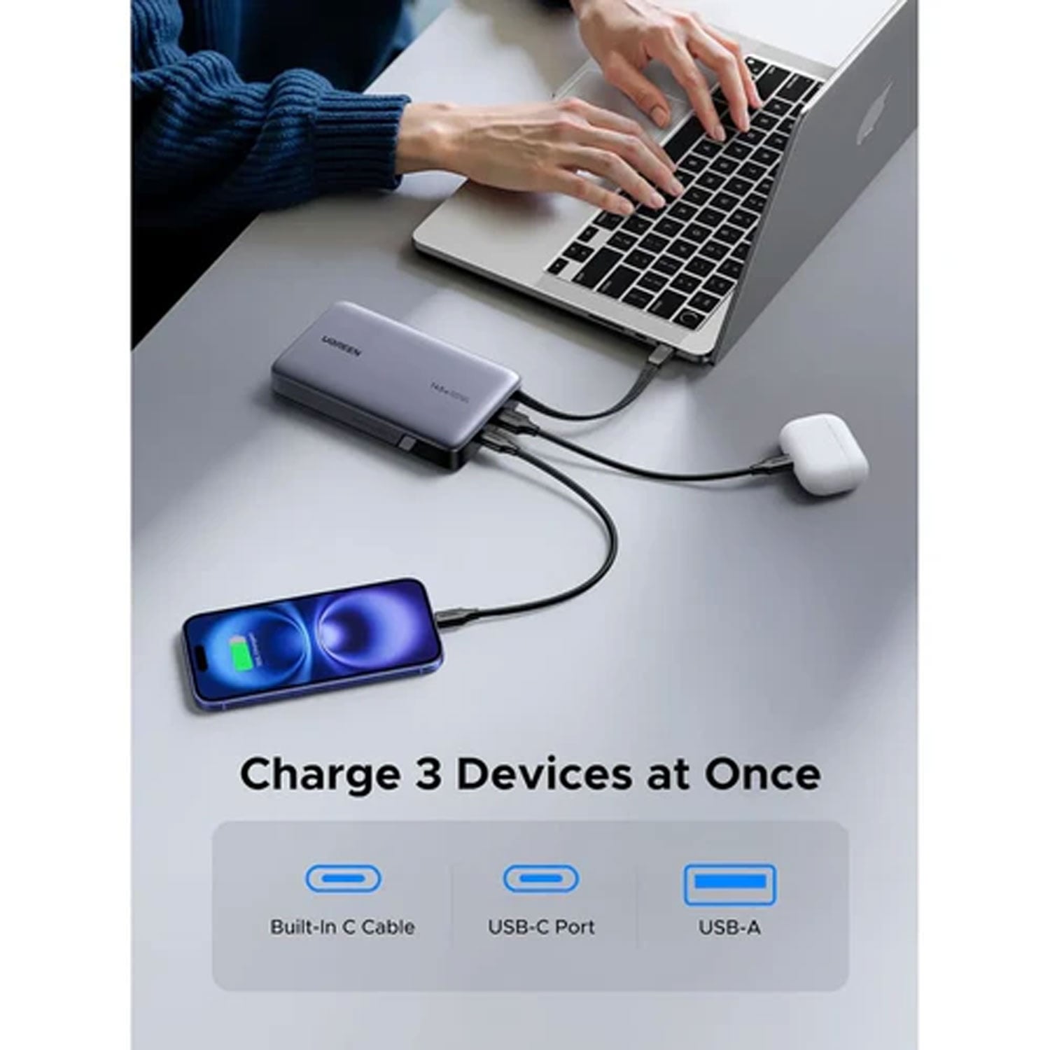 POWER BANK UGREEN 145W 20000MAH CON CABLE INTEGRADO CARGA RÁPIDA PB551-55992B - 4