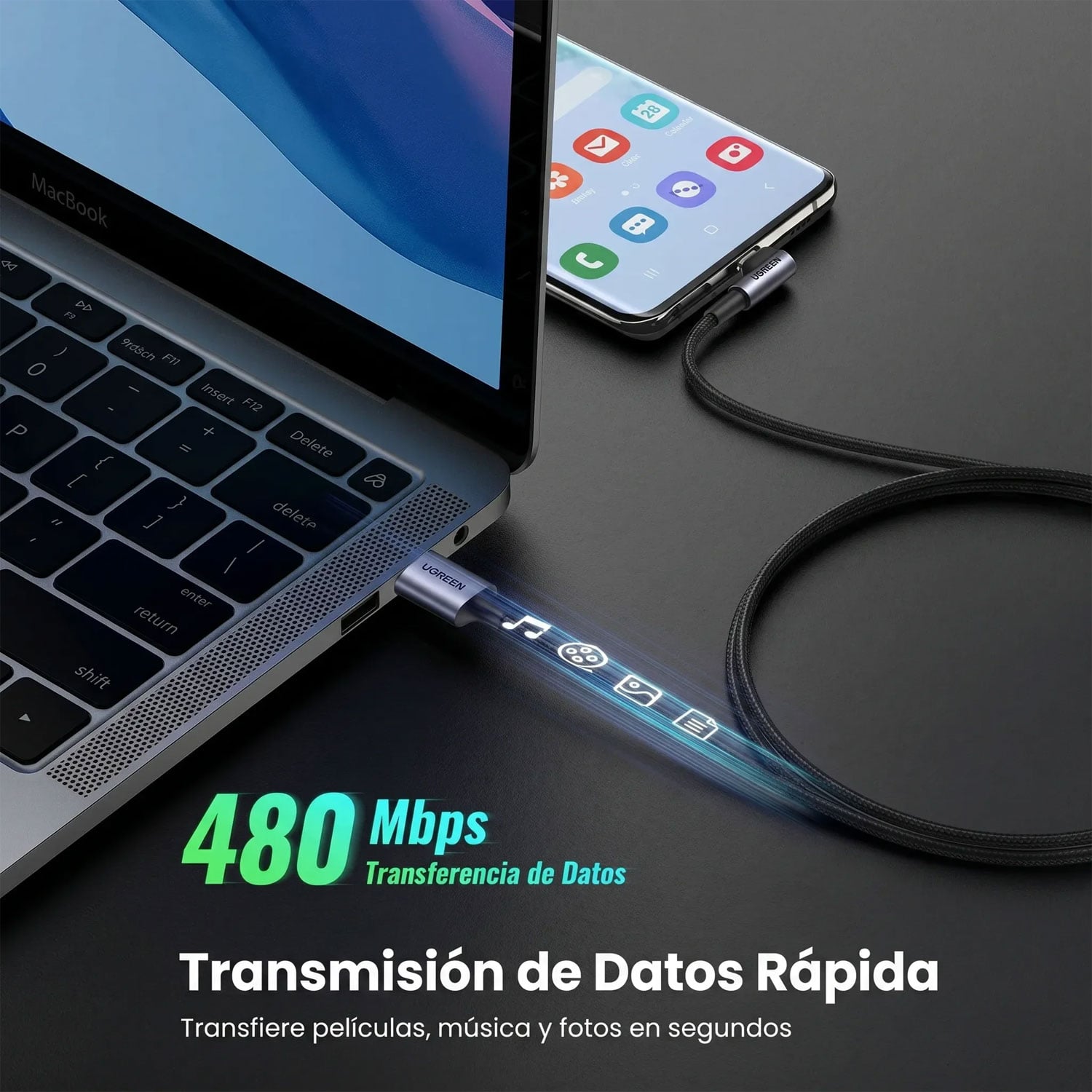 CABLE USB-C A USB-C UGREEN TIPO L 240W 2M NEGRO L536-85345 - 3