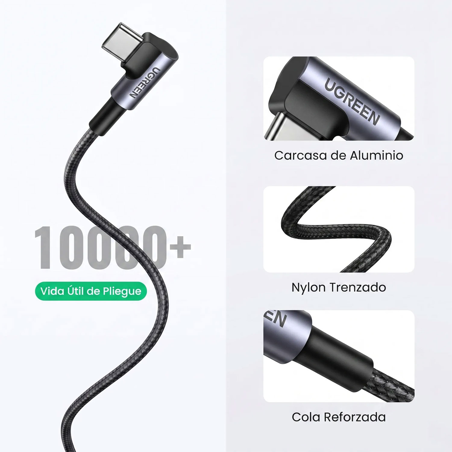 CABLE USB-C A USB-C UGREEN TIPO L 240W 2M NEGRO L536-85345 - 5