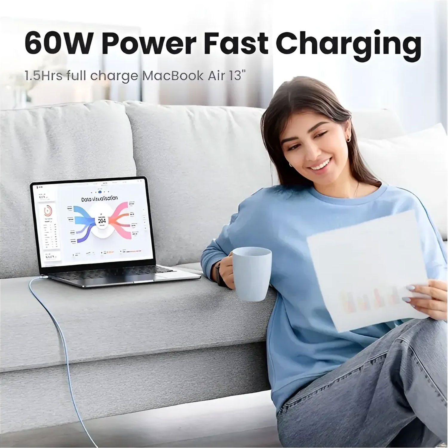 CABLE USB-C A USB-C UGREEN SILICONA MORADO 1M CARGA RÁPIDA US563-45180 - 5