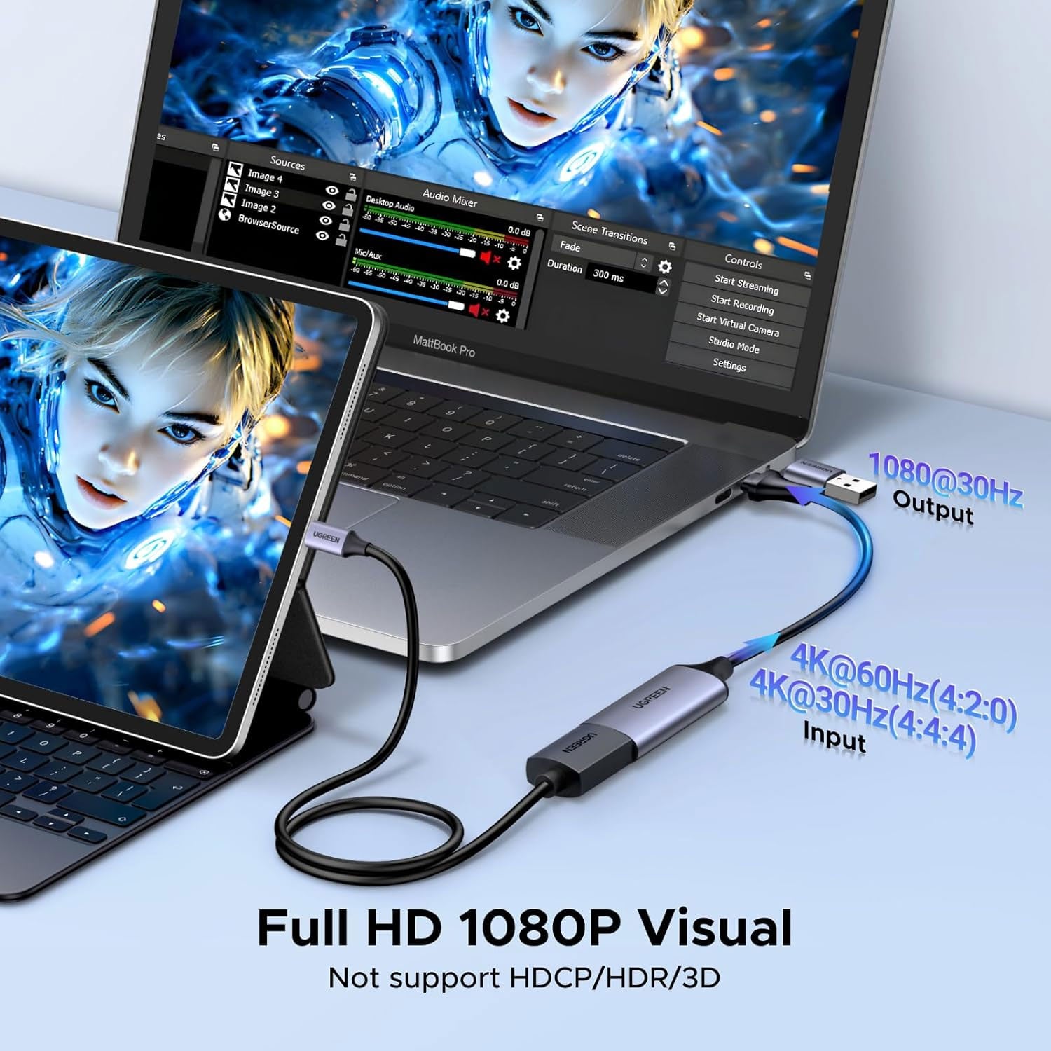 CAPTURADORA DE VIDEO UGREEN USB Y USB-C 1080P PARA STREAMING CM489-40189 - 4