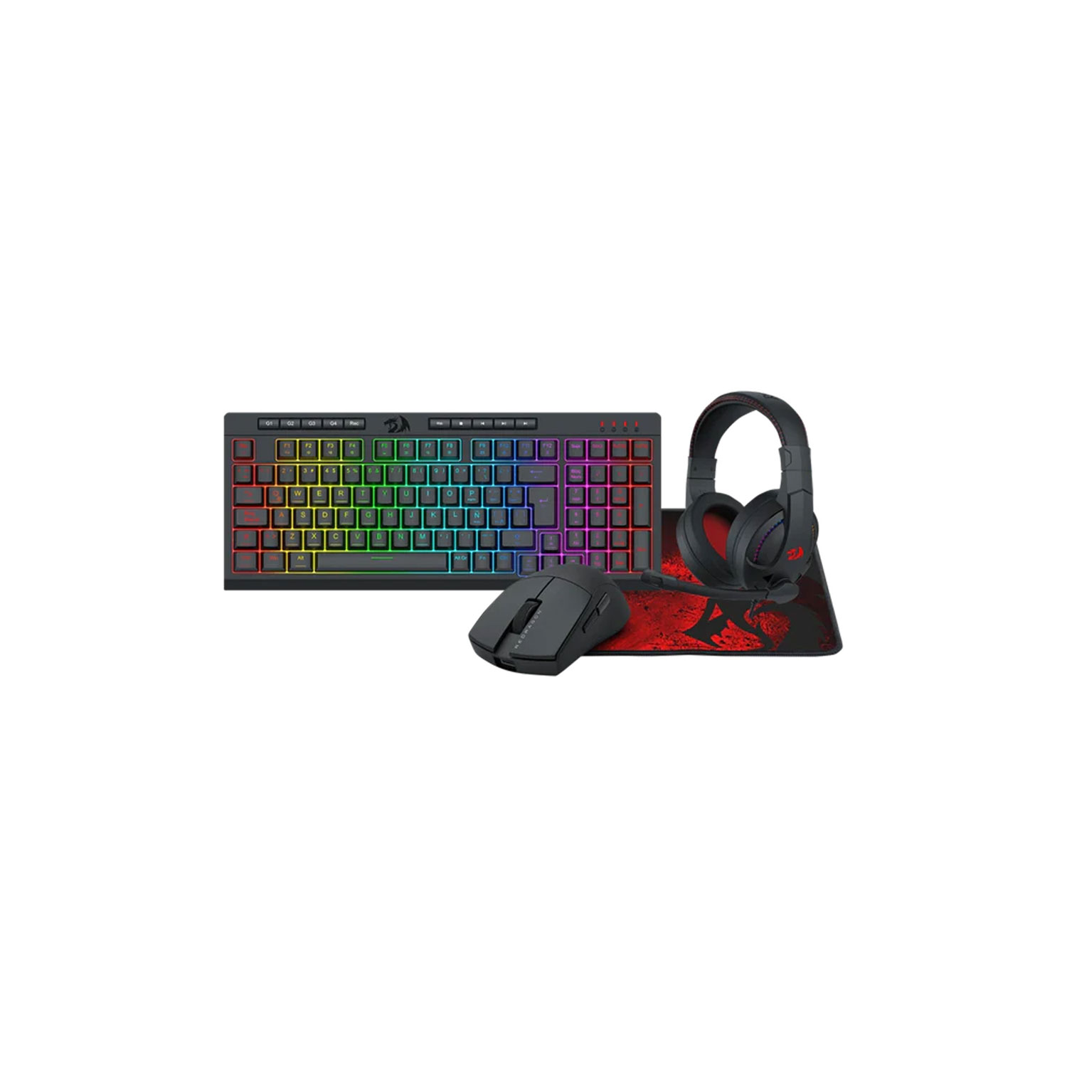 COMBO GAMER REDRAGON 4 EN 1 S147-SP TECLADO K515 + MOUSE M724 + AUDÍFONOS H211 + MOUSE PAD P016 - 1