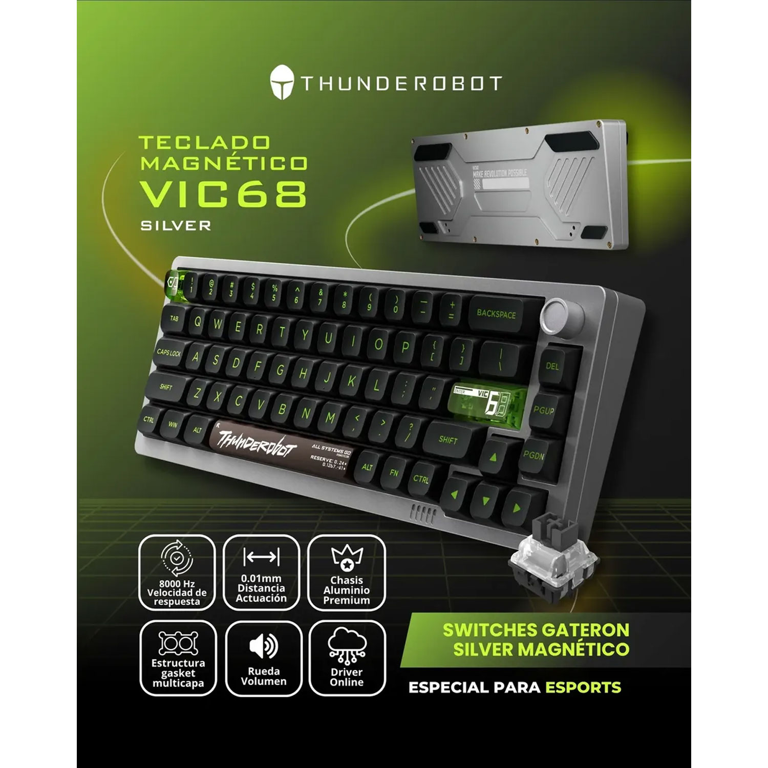 TECLADO GAMER THUNDEROBOT VIC68 SE CABLEADO POLAR MAGNETIC SWITCH PRO+ SILVER - 5