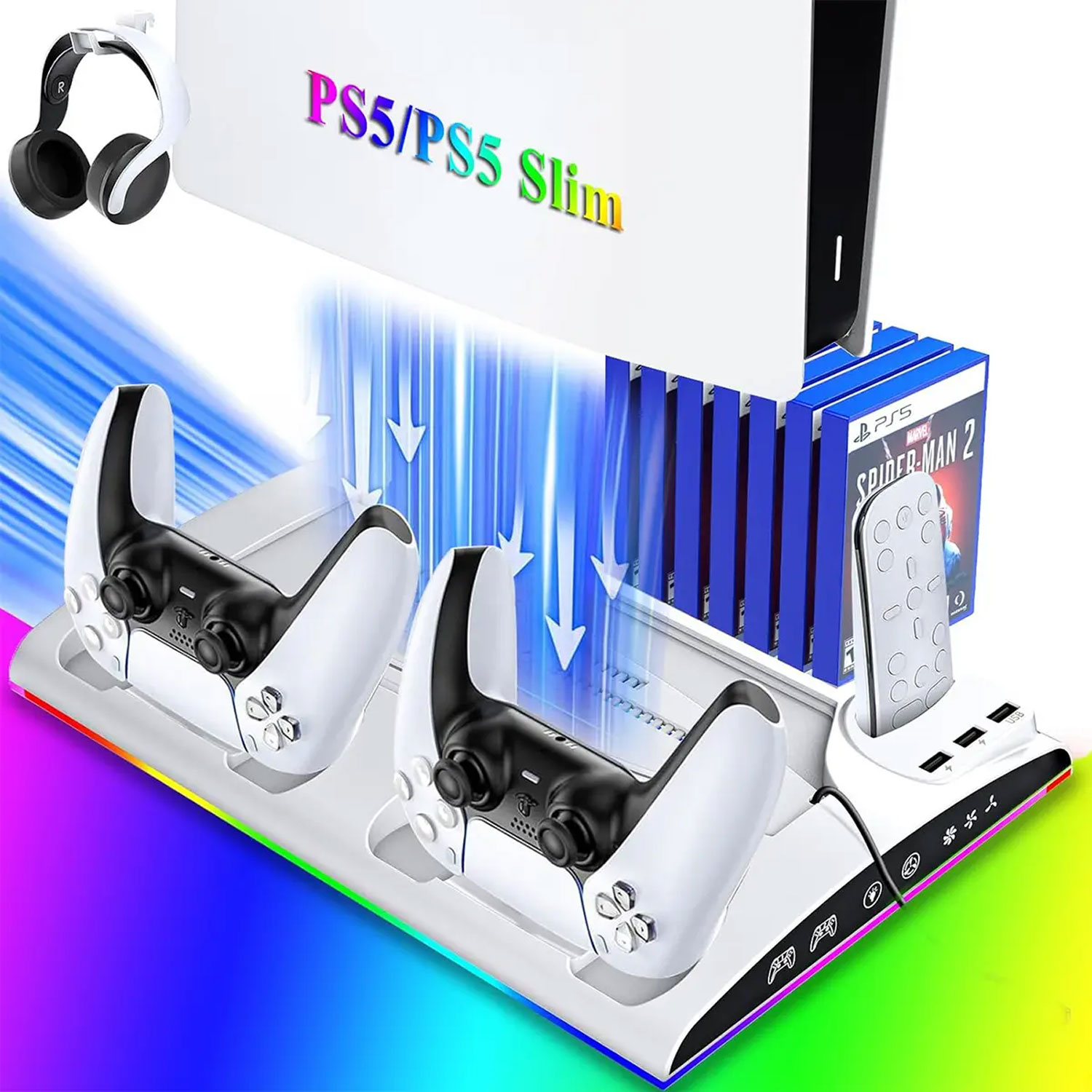 BASE MULTIFUNCIONAL DOBE CON REFRIGERACIÓN Y CARGA PARA PS5 SLIM Y PS5 PRO TP5-3570D-WHITE - 4