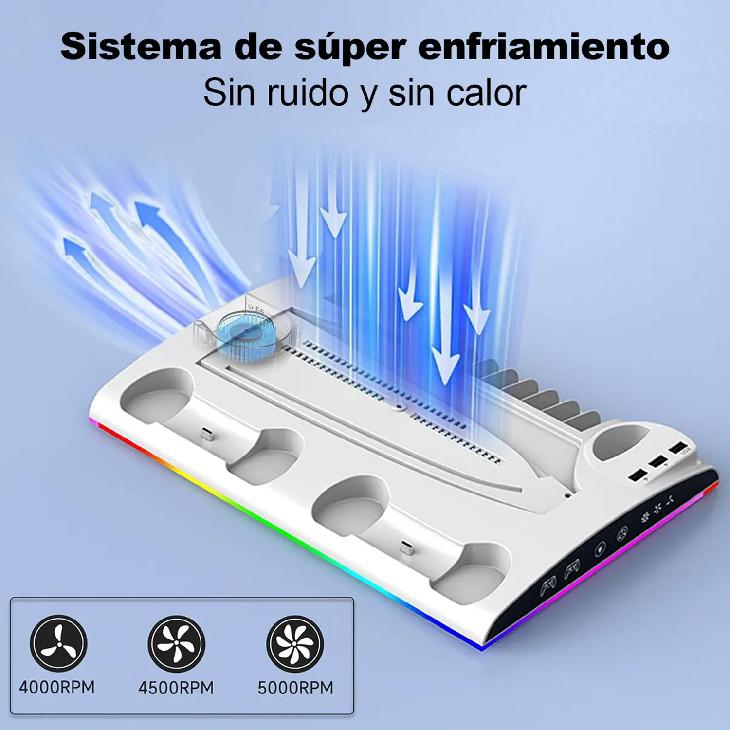 BASE MULTIFUNCIONAL DOBE CON REFRIGERACIÓN Y CARGA PARA PS5 SLIM Y PS5 PRO TP5-3570D-WHITE - 5