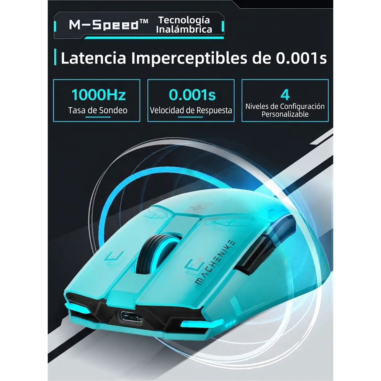 MOUSE GAMER MACHENIKE M7 PRO WIRELESS 26K DPI DUAL BLUE - 3