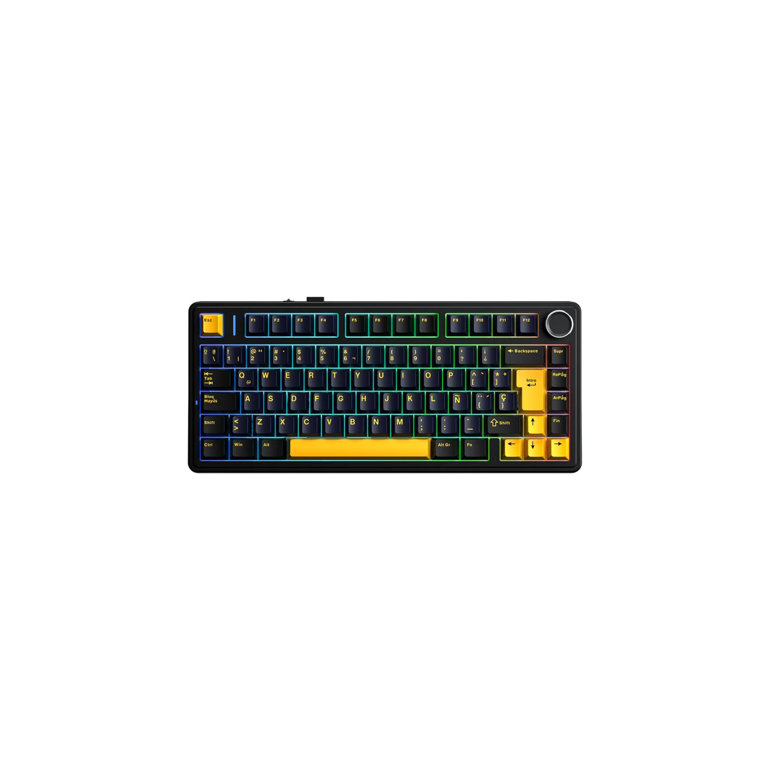 TECLADO GAMER AULA F75 RGB TRI-MODO ESPAÑOL REAPER SWITCH NEGRO/AMARILLO - 1