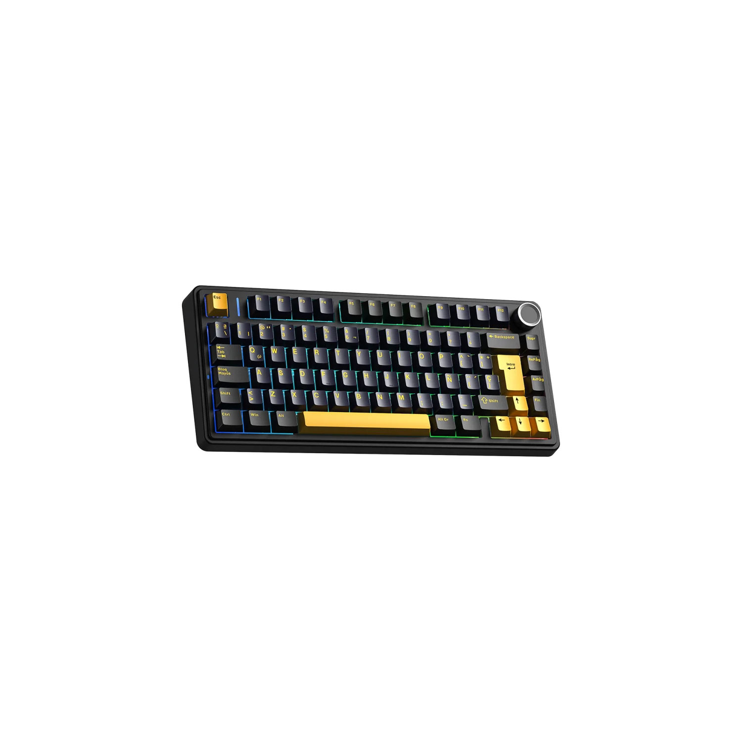 TECLADO GAMER AULA F75 RGB TRI-MODO ESPAÑOL REAPER SWITCH NEGRO/AMARILLO - 2