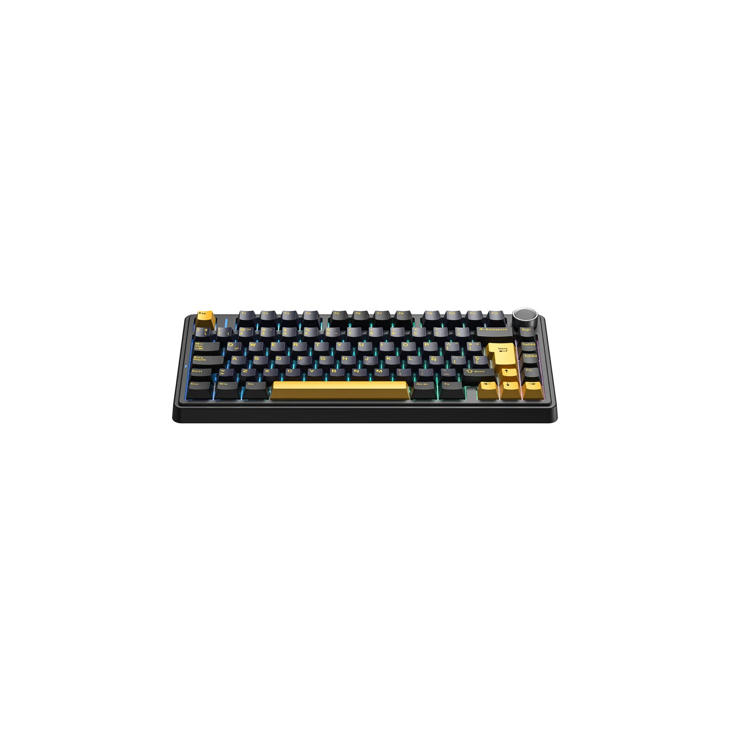 TECLADO GAMER AULA F75 RGB TRI-MODO ESPAÑOL REAPER SWITCH NEGRO/AMARILLO - 3