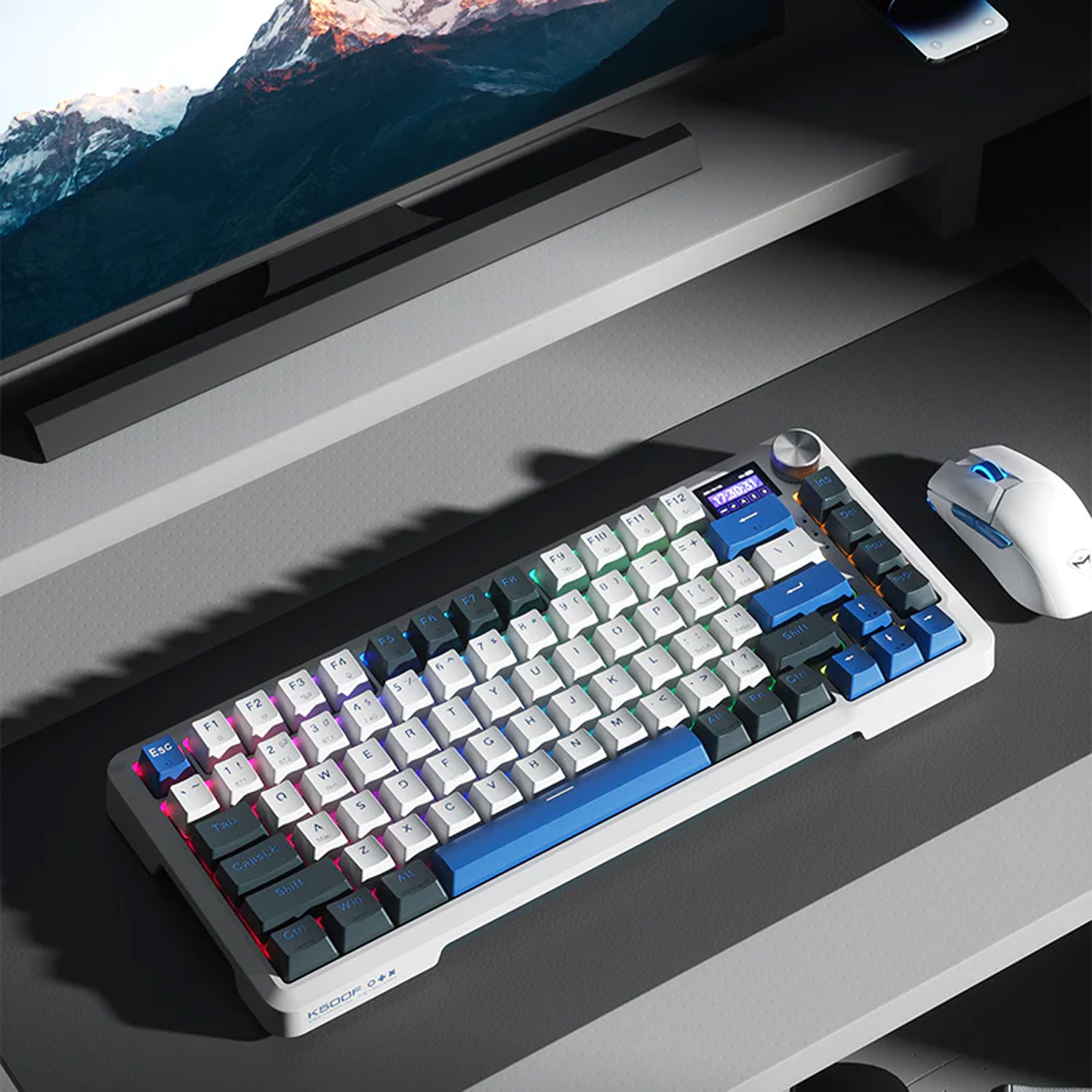 TECLADO GAMER MACHENIKE K500F B81W TRI-MODE RGB SILVER SWITCH NAVY - 4