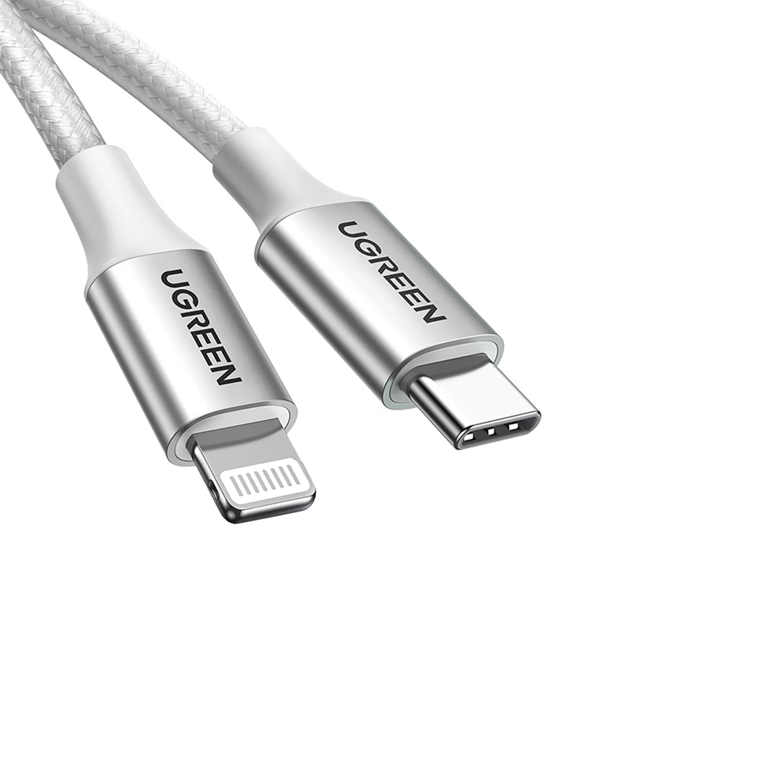 CABLE USB-C A LIGHTNING UGREEN TRENZADO 1M PLATA 70523 - 1