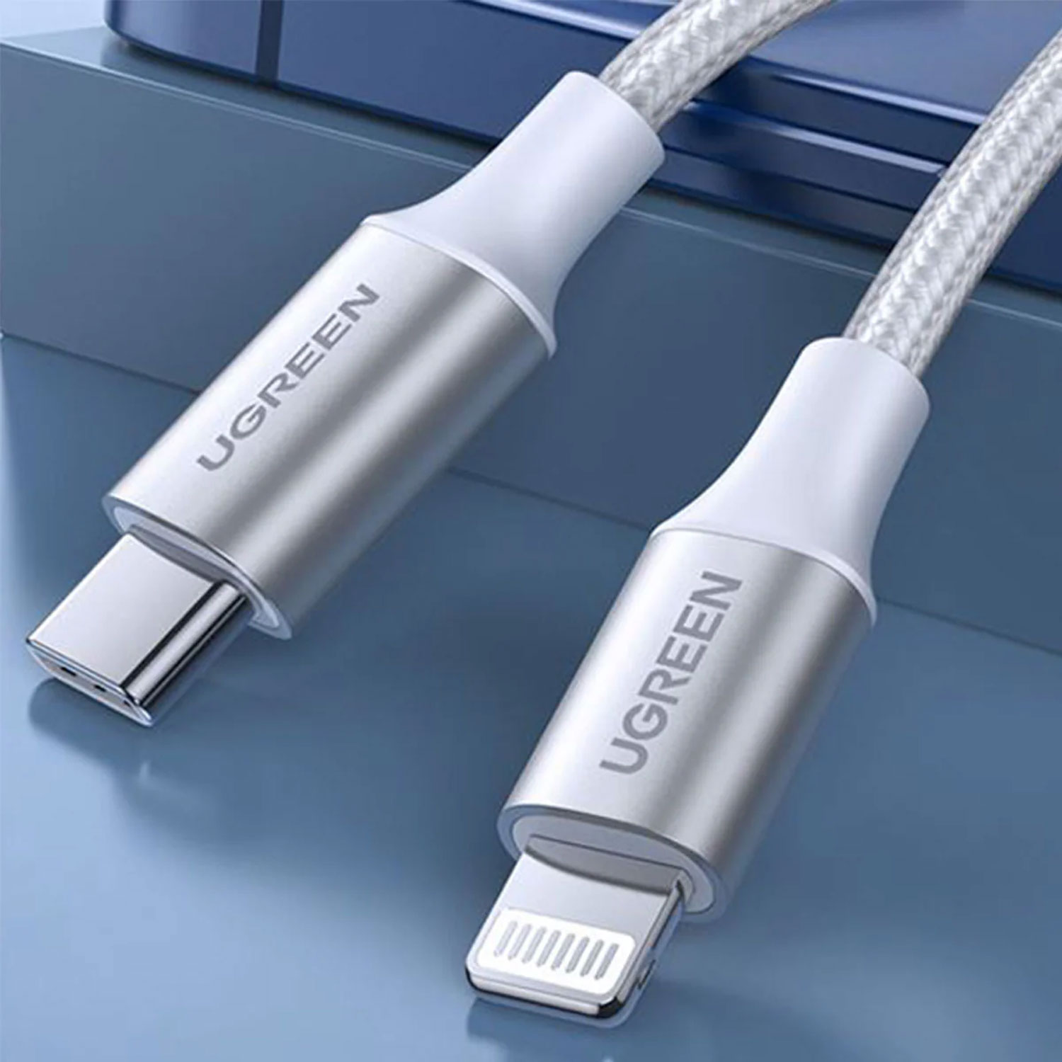 CABLE USB-C A LIGHTNING UGREEN TRENZADO 1M PLATA 70523 - 4