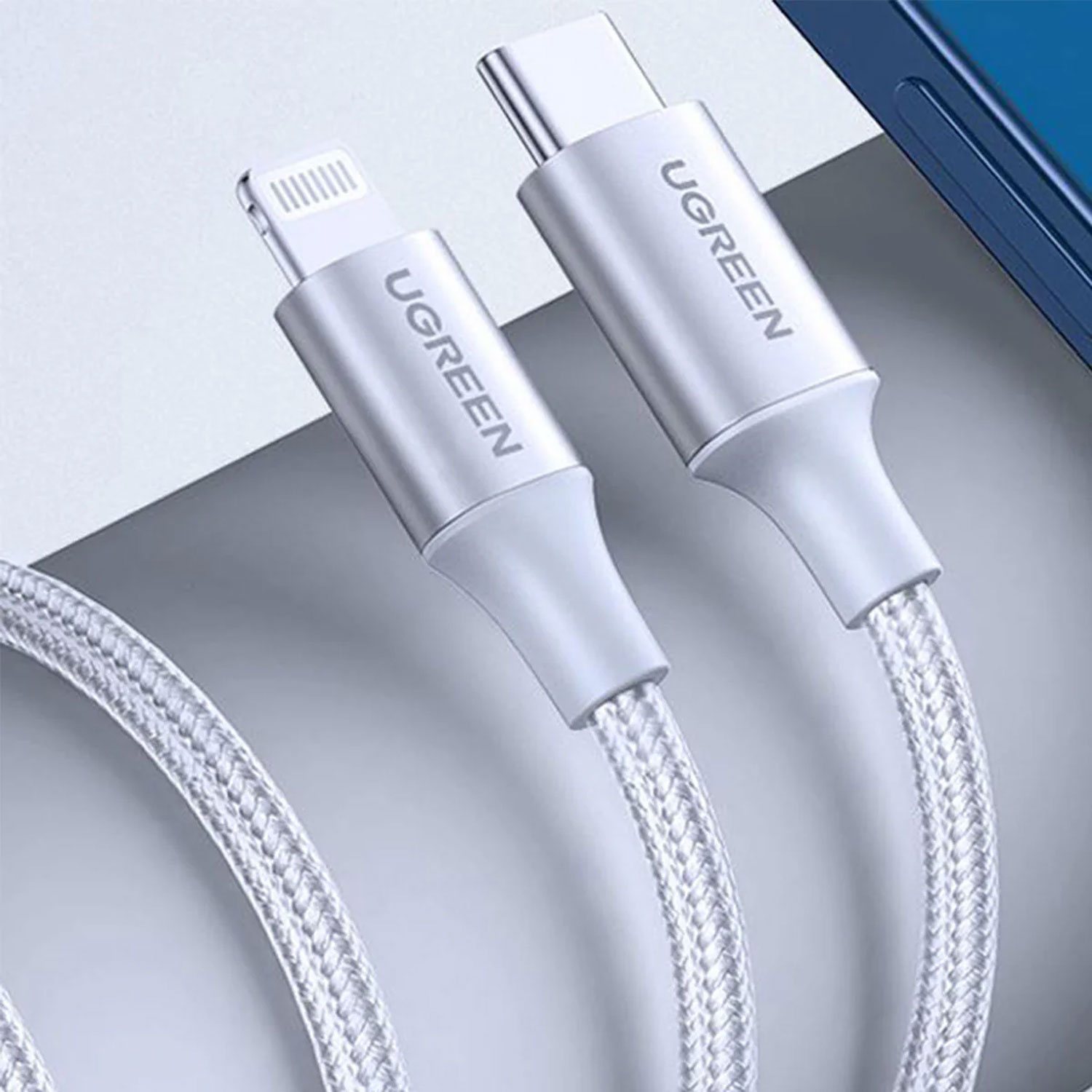 CABLE USB-C A LIGHTNING UGREEN TRENZADO 1M PLATA 70523 - 5
