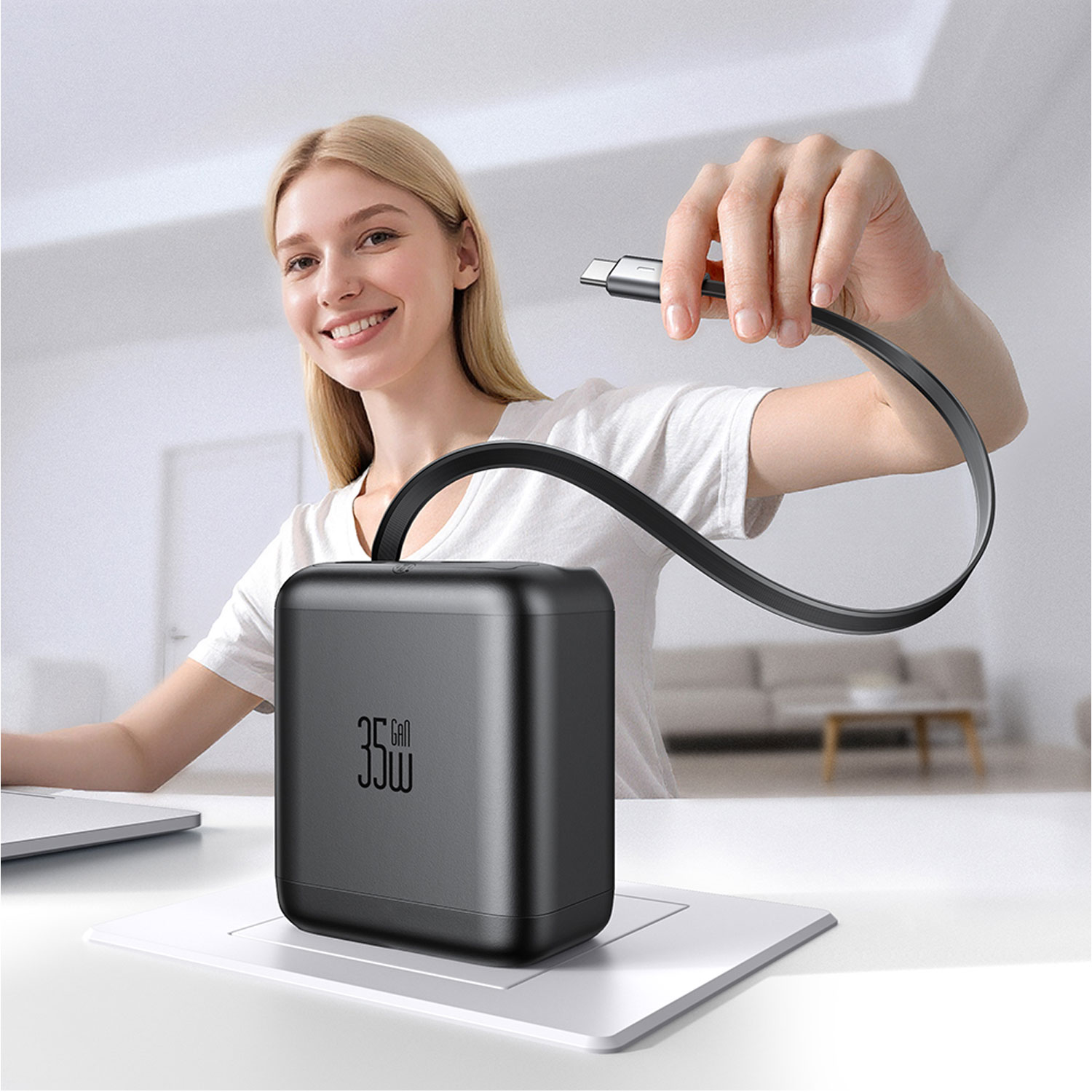 CARGADOR DE PARED MCDODO FREEGO CH-129 35W CON CABLE RETRÁCTIL 2 USB-C + USB-A NEGRO - 5