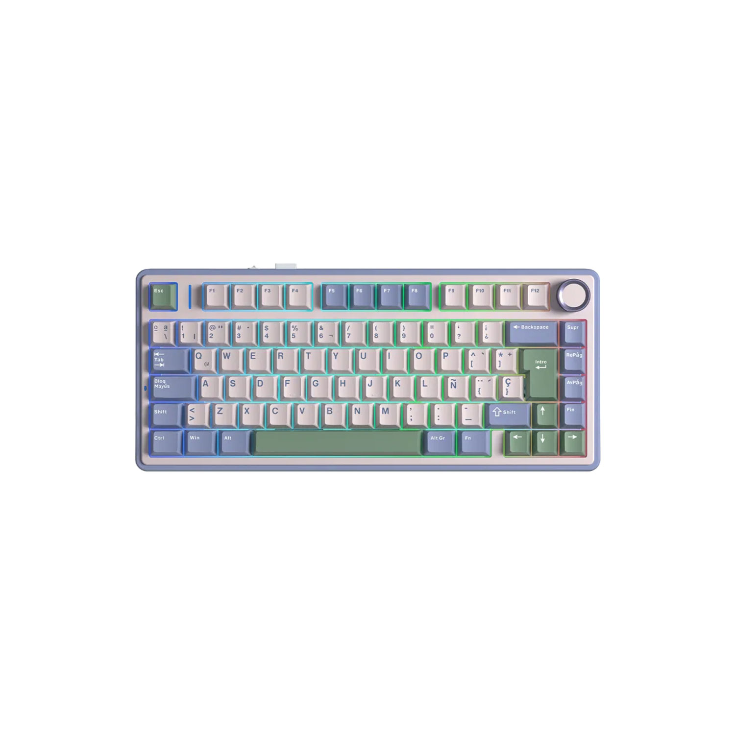 TECLADO GAMER AULA F75 RGB INALÁMBRICO ESPAÑOL REAPER SWITCH PURPLE/BEIGE/GREEN - 1
