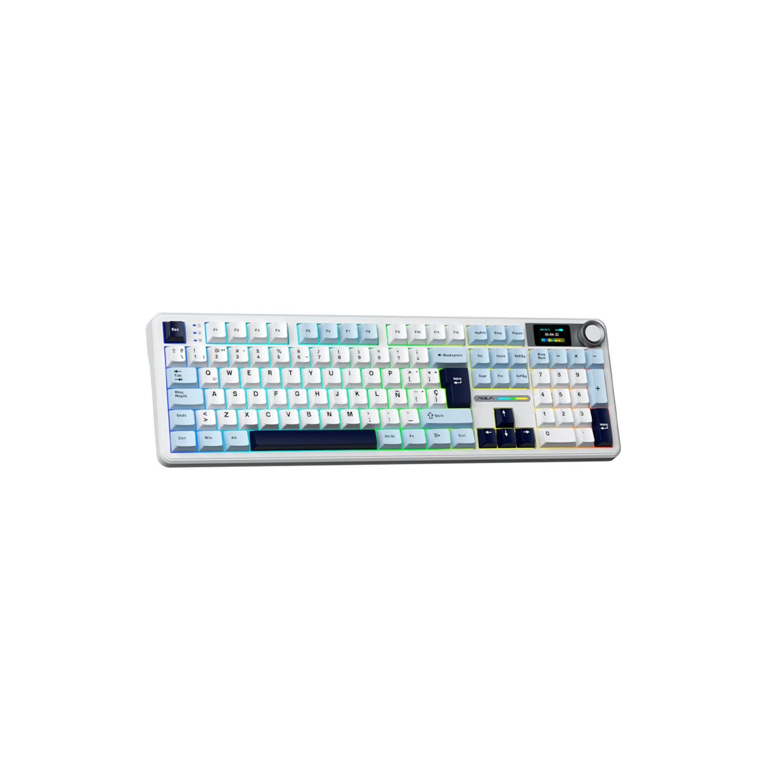 TECLADO GAMER AULA F108 PRO INALÁMBRICO ESPAÑOL REAPER SWITCH BLUE/WHITE/DARK PURPLE - 1