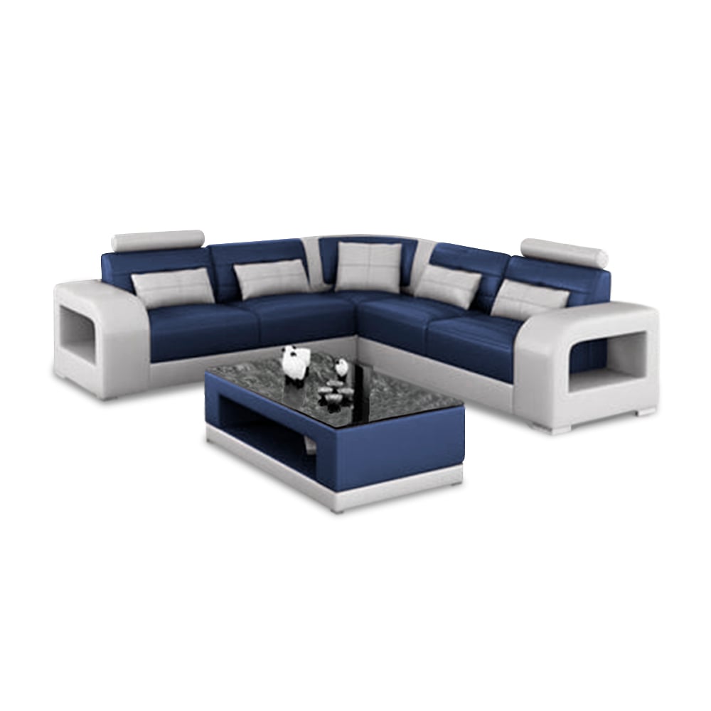 SECCIONAL HOME PREMIUM PENELOPE AZUL MARINO ESQUINERO + MESA CENTRO - 1
