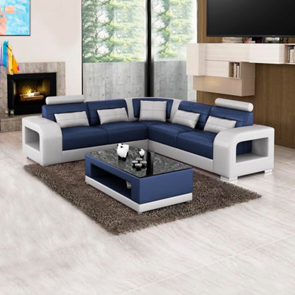SECCIONAL HOME PREMIUM PENELOPE AZUL MARINO ESQUINERO + MESA CENTRO - 2