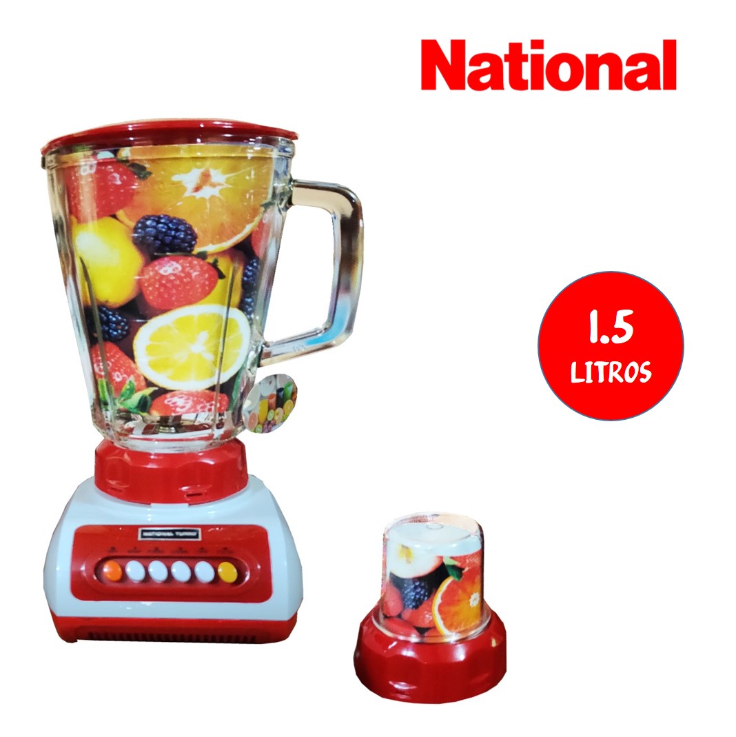 LICUADORA NATIONAL TURBO CON DOBLE VASO DE VIDRIO TEMPLADO 900W - ROJO - 2