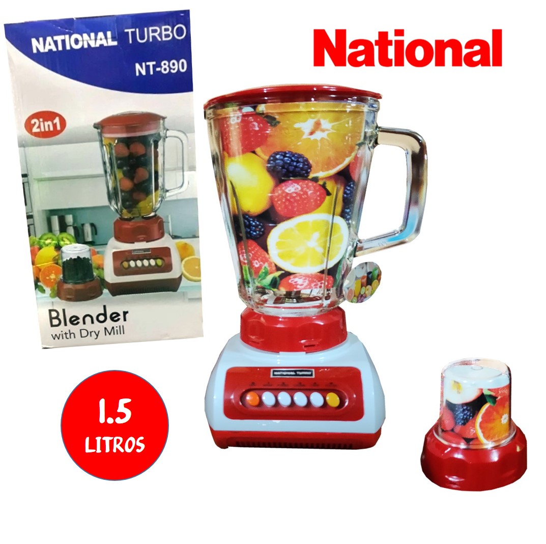 LICUADORA NATIONAL TURBO CON DOBLE VASO DE VIDRIO TEMPLADO 900W - ROJO - 3