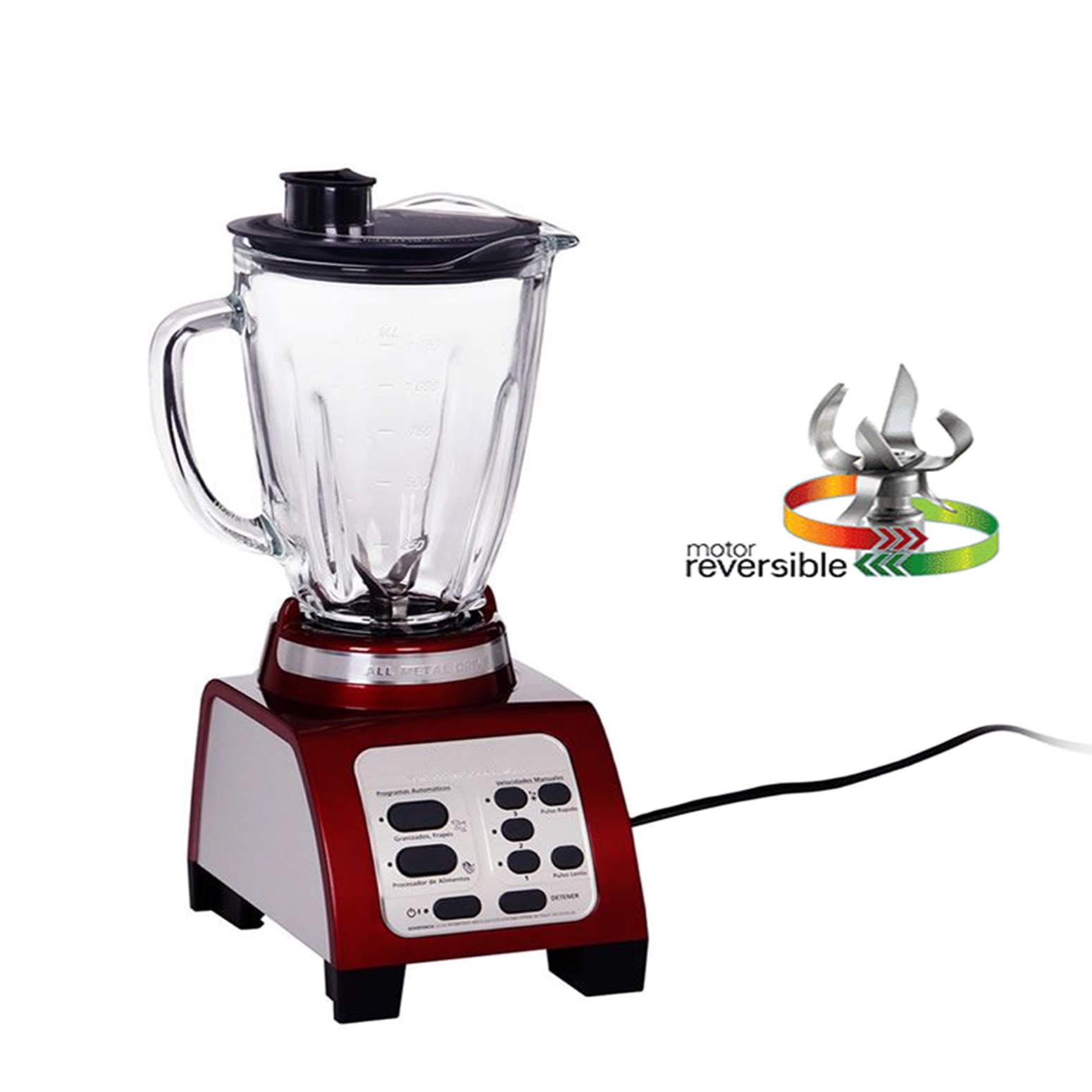 LICUADORA FOSTERIER CON MOTOR REVERSIBLE VASO DE VIDRIO TEMPLADO ROJO - 1