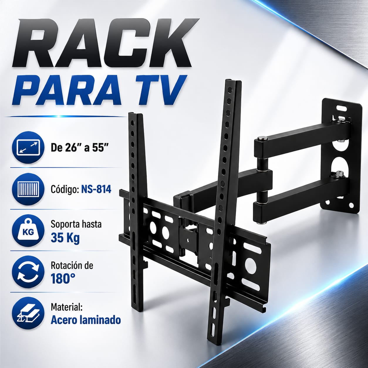 RACK PARA TV ARTICULADO RECLINABLE 36 A 55 PULGADAS Y 35 KGS NS-814-1 - 1
