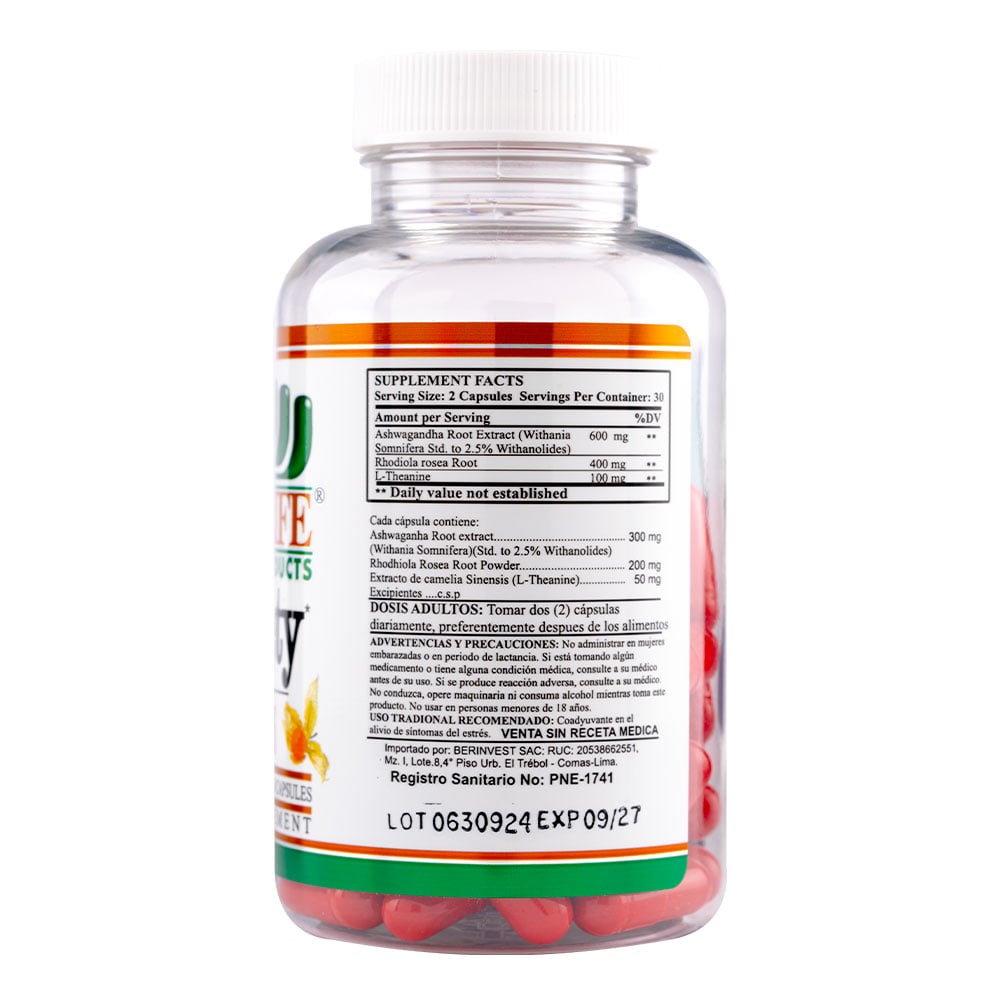 ASHWAGANDHA + RHODIOLA - XTRALIFE - 60 CÁPSULAS - 3