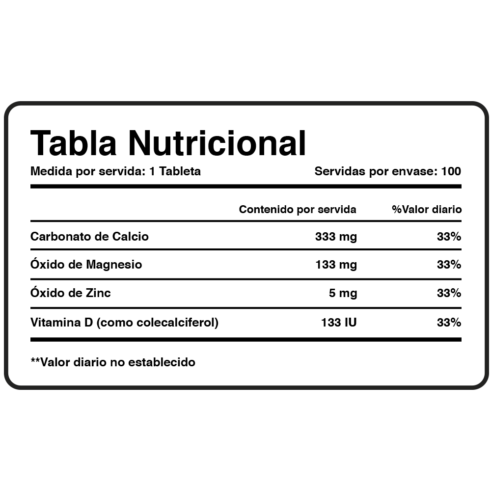 CALCIO - MAGNESIO - ZINC + VITAMINA D - XTRALIFE - 100 TABLETAS - 4