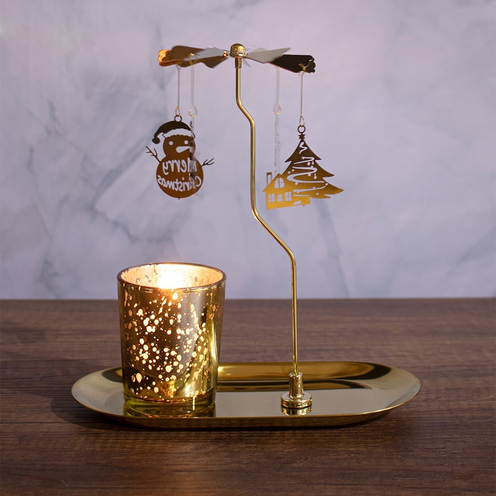 CANDELABRO GIRATORIO DECORATIVO CON BASE OVAL Y PORTAVELA 18CM - 2