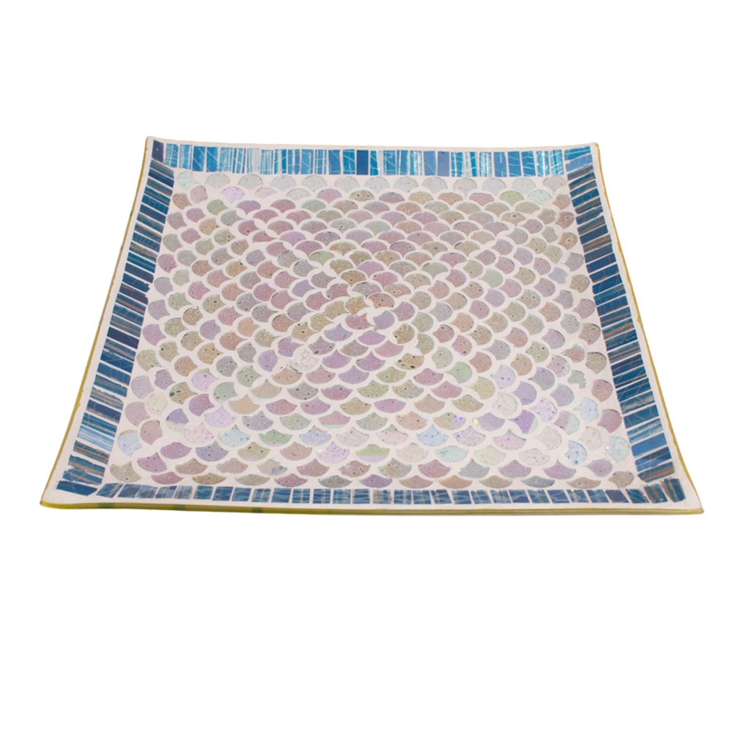 CENTRO DE MESA CUADRADO PANADECOR CERÁMICA BLANCO Y CELESTE 30CM - 1
