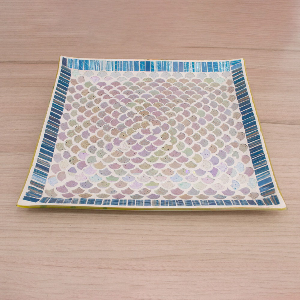 CENTRO DE MESA CUADRADO PANADECOR CERÁMICA BLANCO Y CELESTE 30CM - 2