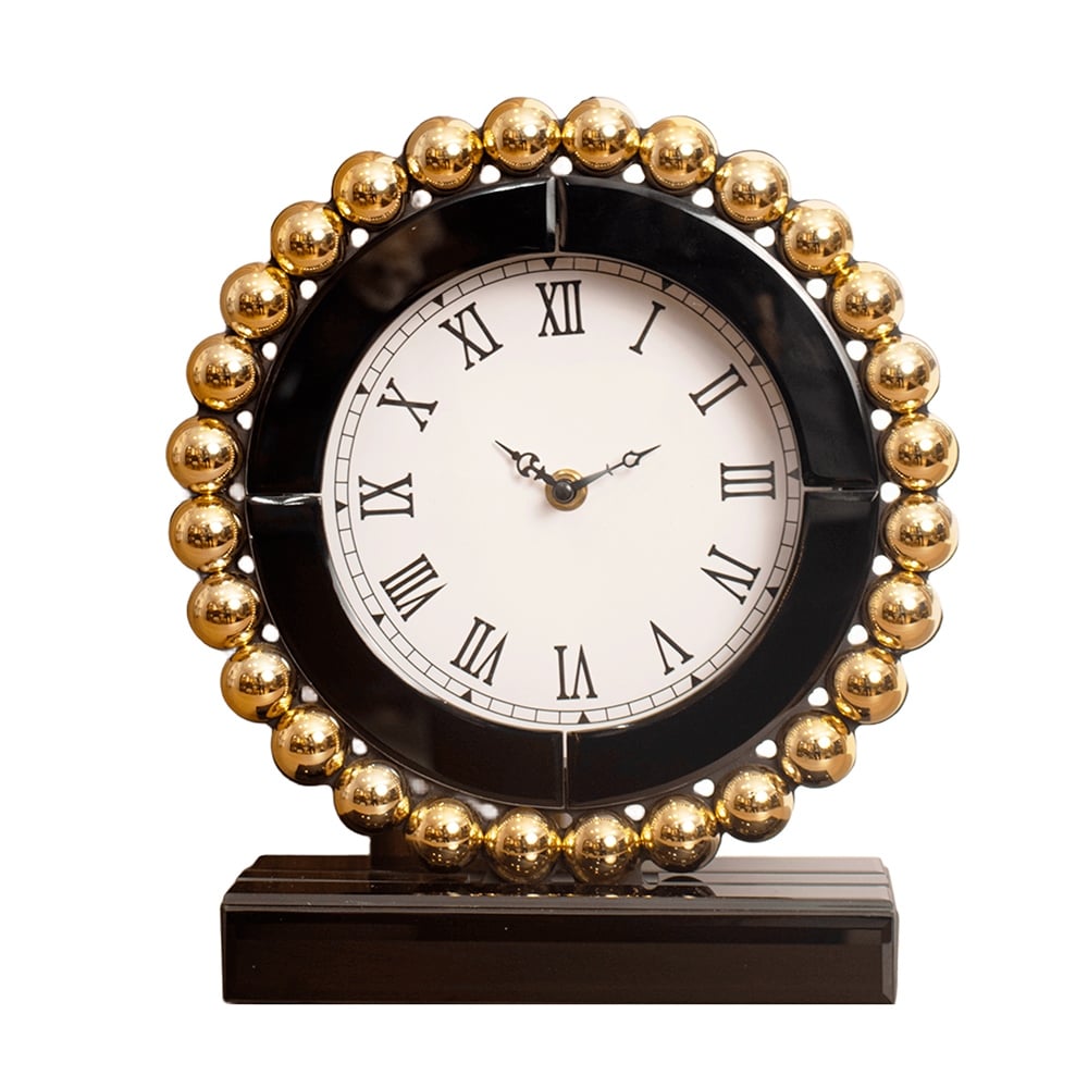 RELOJ DE MESA MDF NEGRO CON ESFERAS DORADAS 28CM - 1