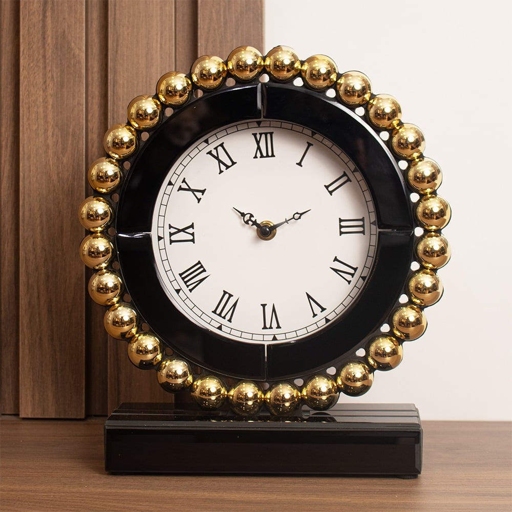 RELOJ DE MESA MDF NEGRO CON ESFERAS DORADAS 28CM - 4