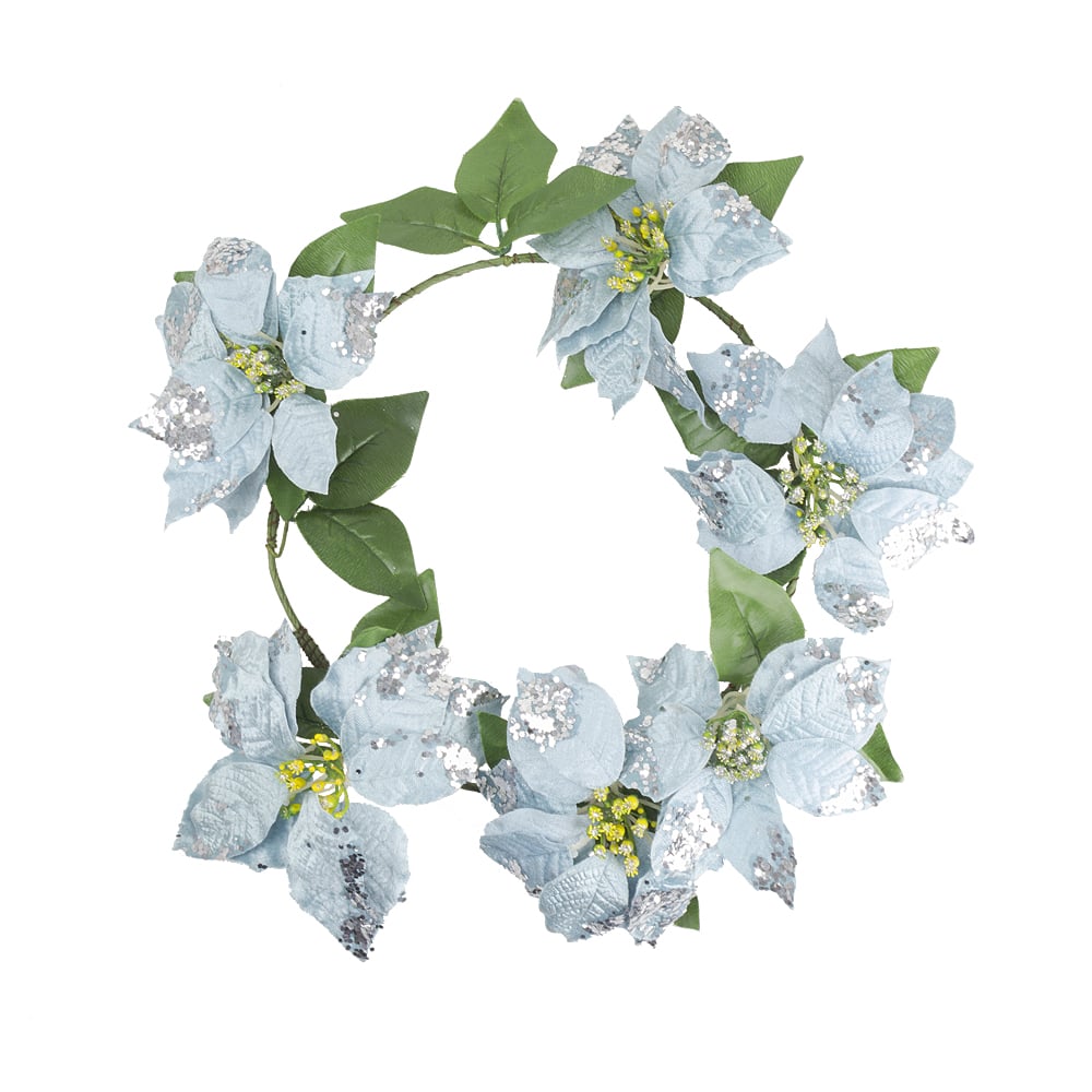 CORONA DECORATIVA CON 8 FLORES POINSETTIA 40CM PVC - 1