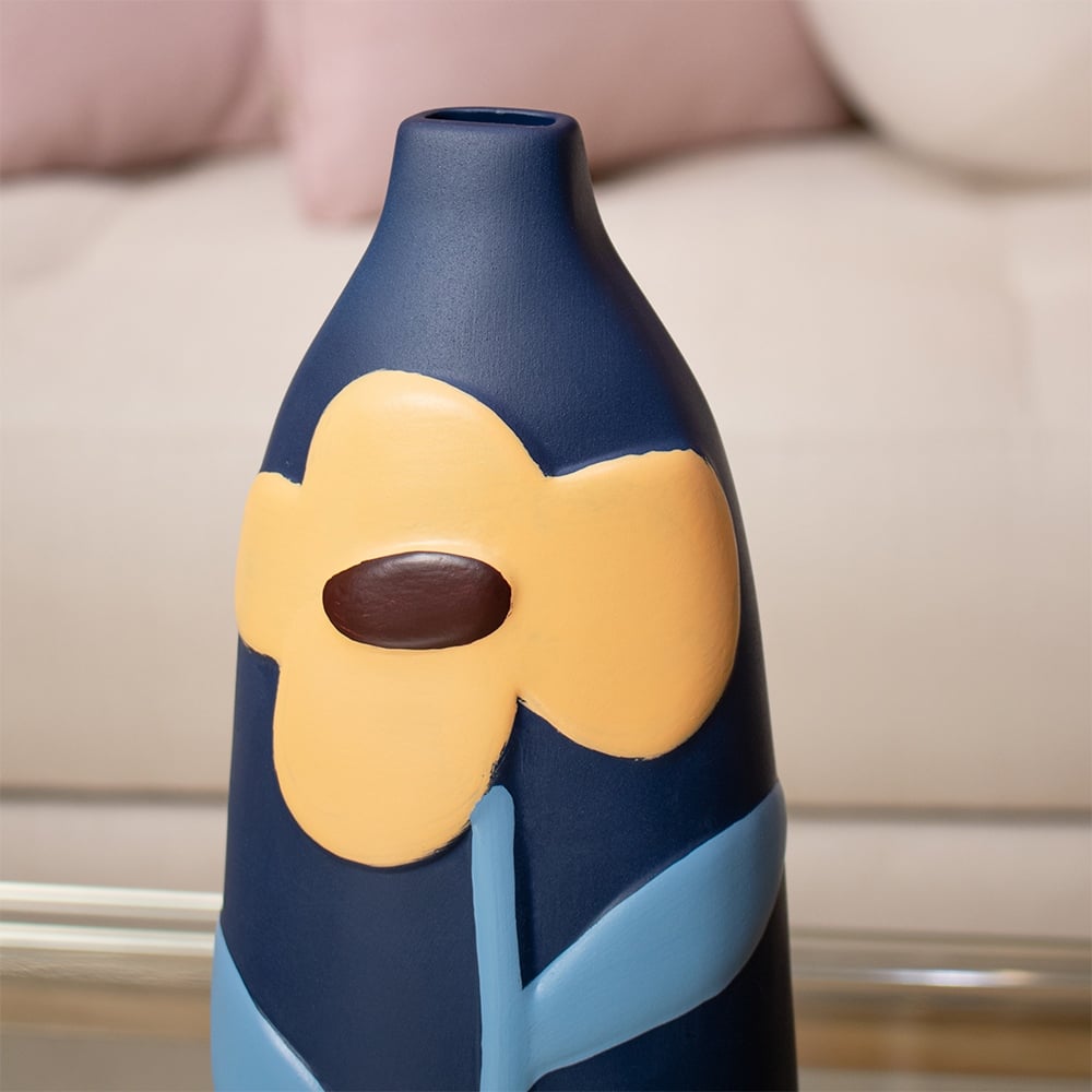 FLORERO PANADECOR AZUL CON FLOR AMARILLA 21CM PORCELANA - 2