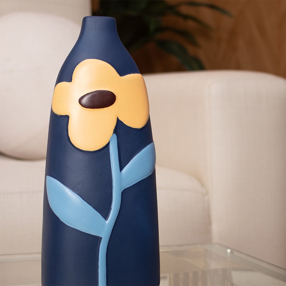 FLORERO PANADECOR AZUL CON FLOR AMARILLA 21CM PORCELANA - 3