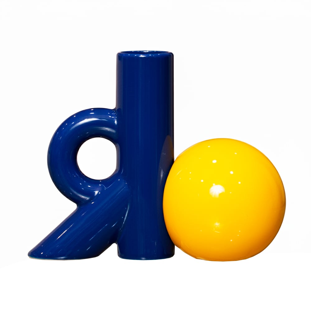 FLORERO PANADECOR MODERNO AZUL CON ESFERA AMARILLA 17CM PORCELANA - 2